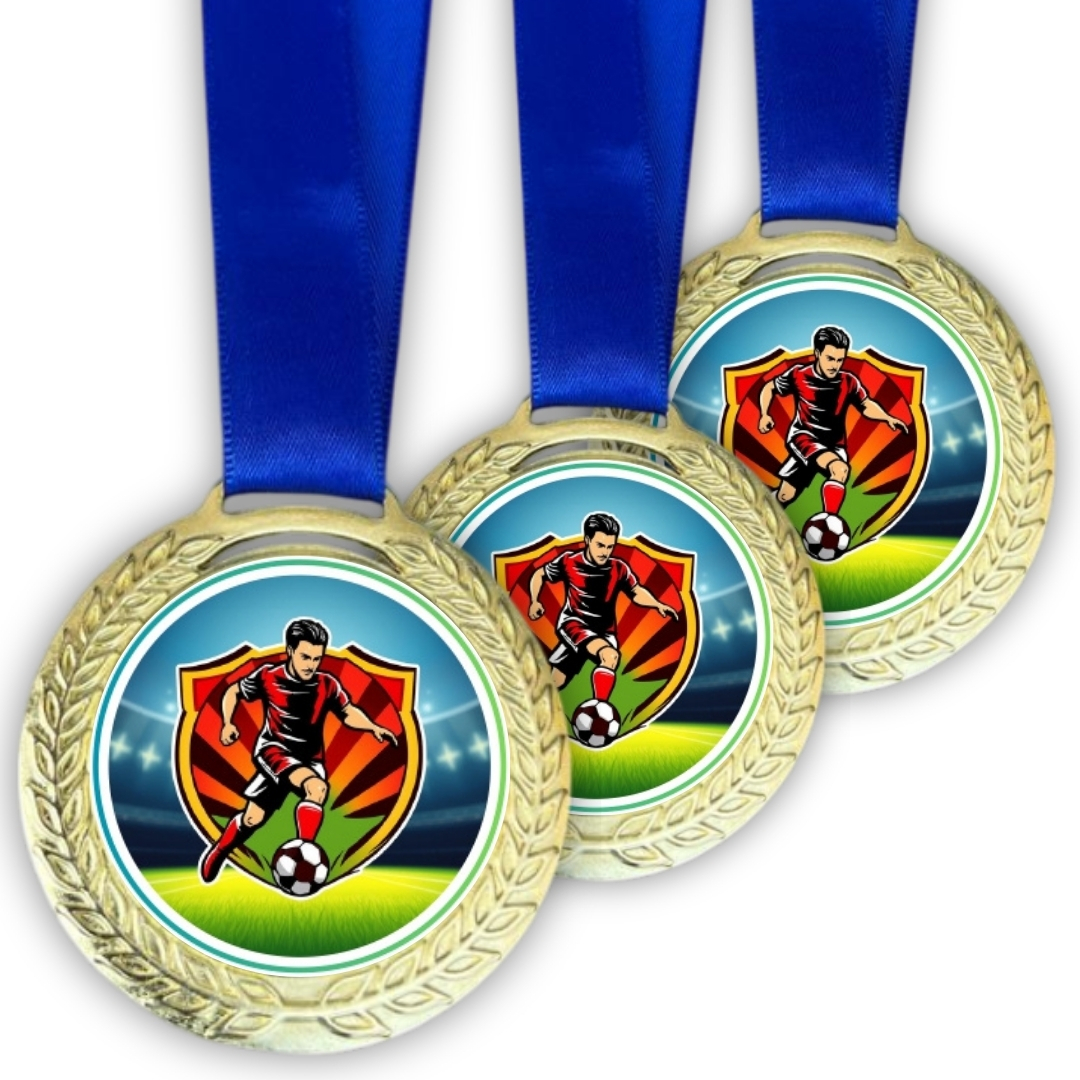 Medalhas Metal Esportivas Personalizadas 58mm com fita azul