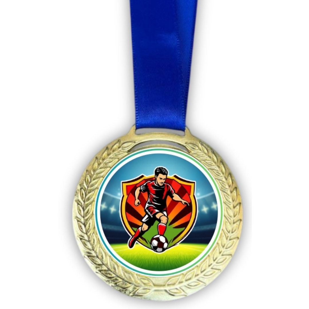 Medalhas Metal Esportivas Personalizadas 58mm com fita azul