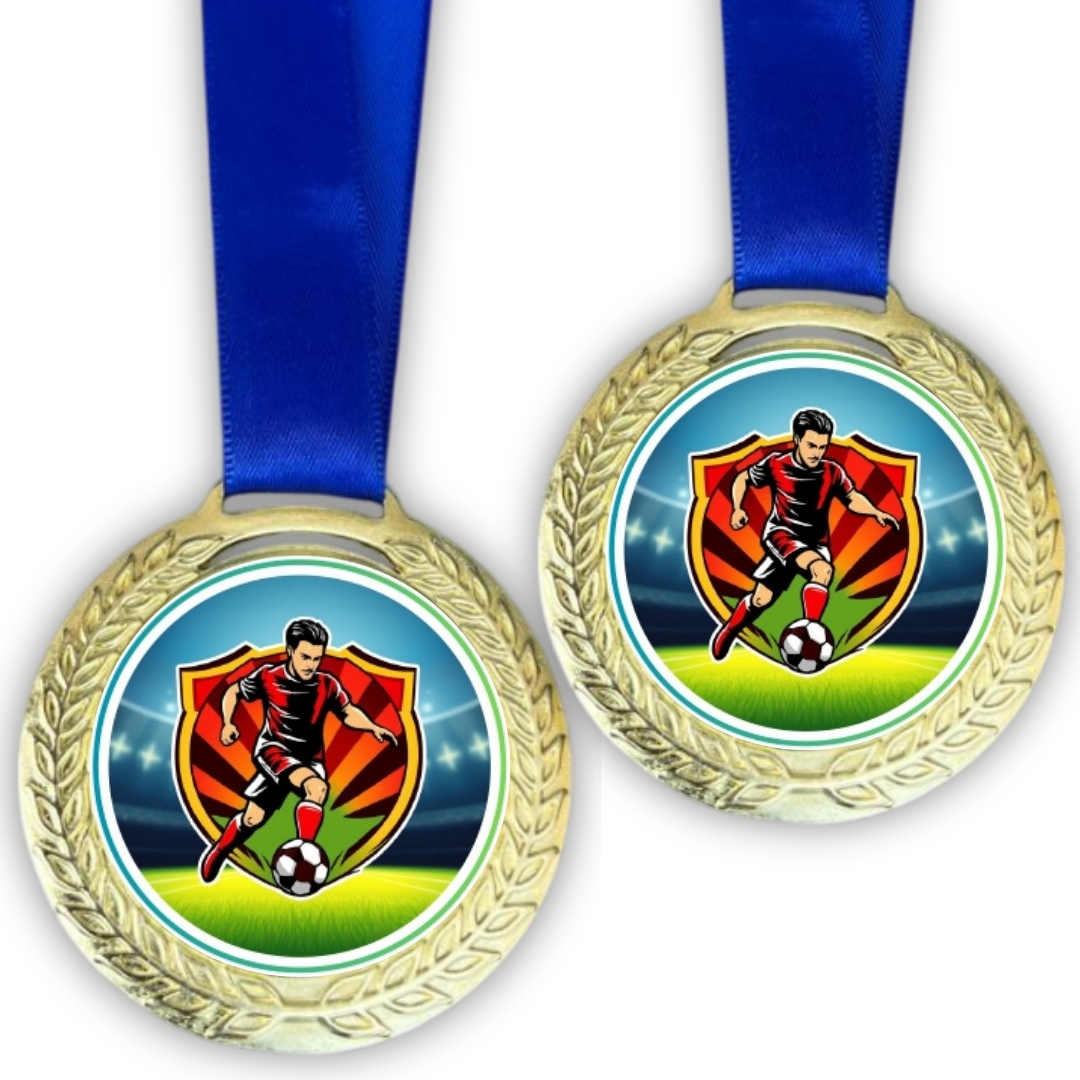 Medalhas Metal Esportivas Personalizadas 58mm com fita azul
