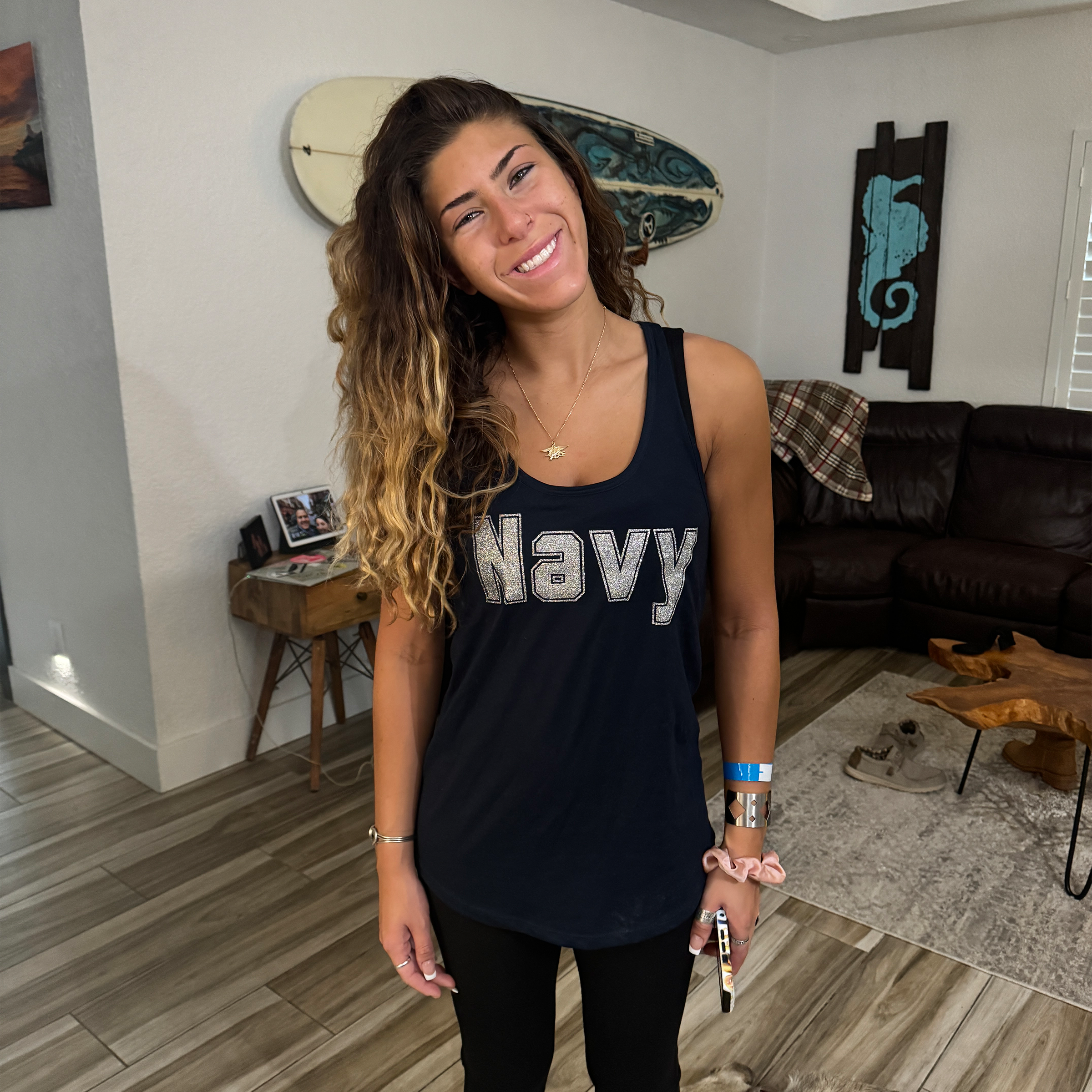 Glitter Navy Tank