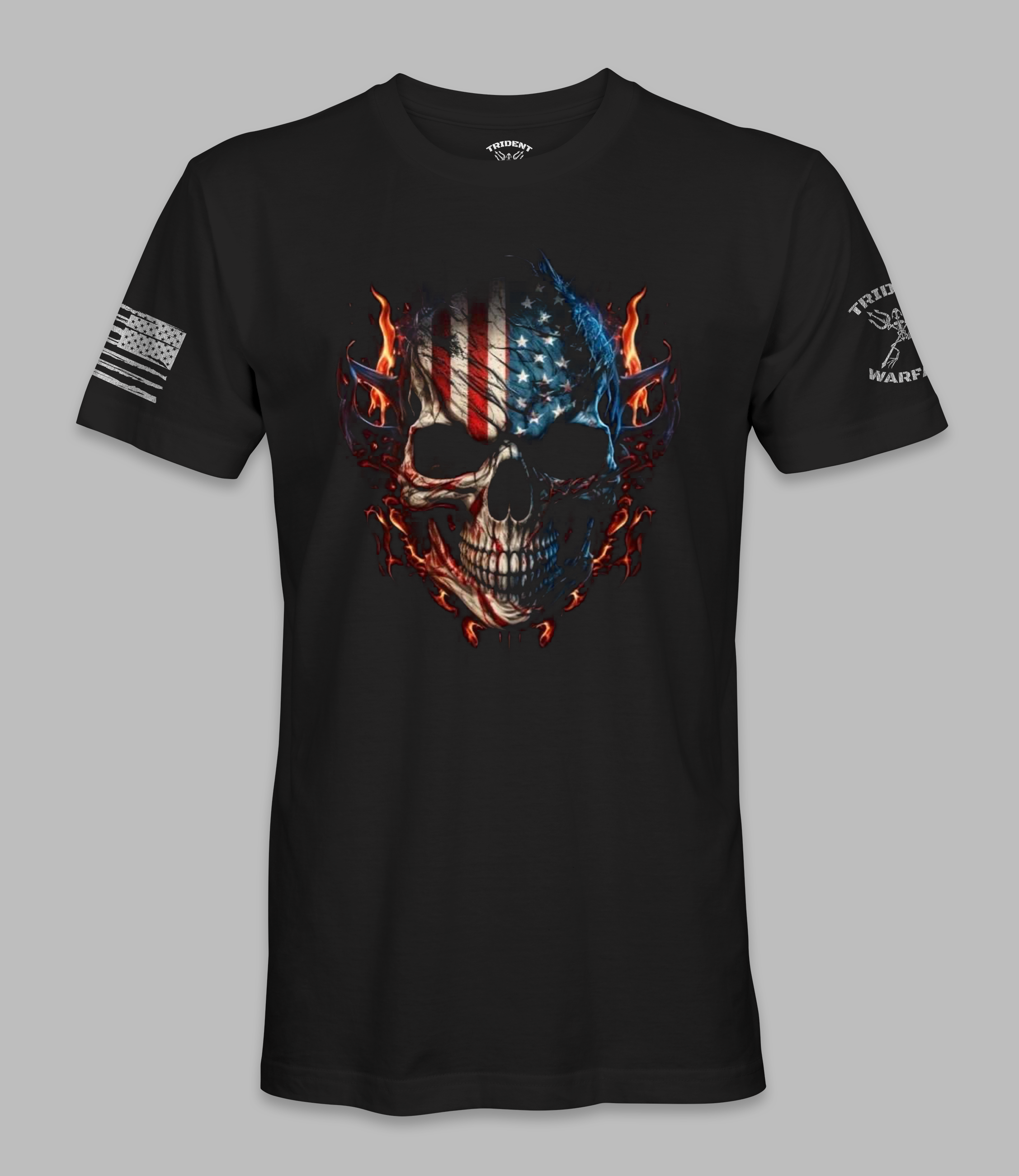 Flaming American Flag Skull