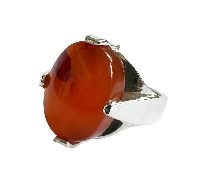 Honey Eye Aqeeq Silver Ring