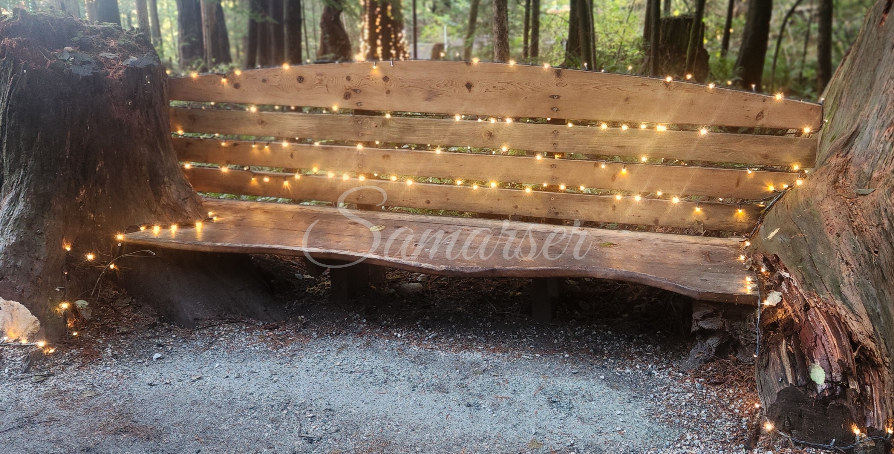 Rustic Lighted Wooden Bench