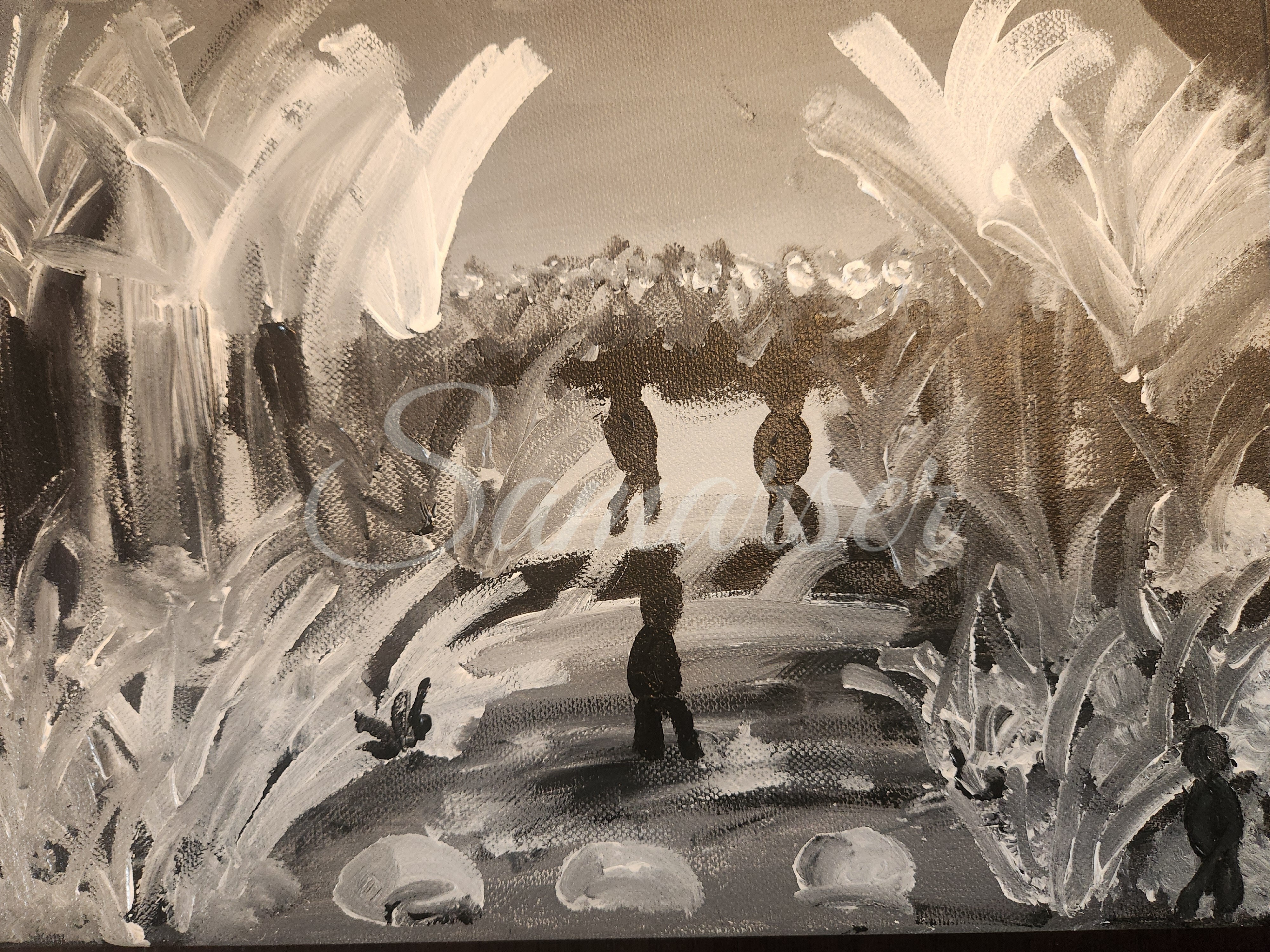 Abstract Monochrome Island Paintings Trio