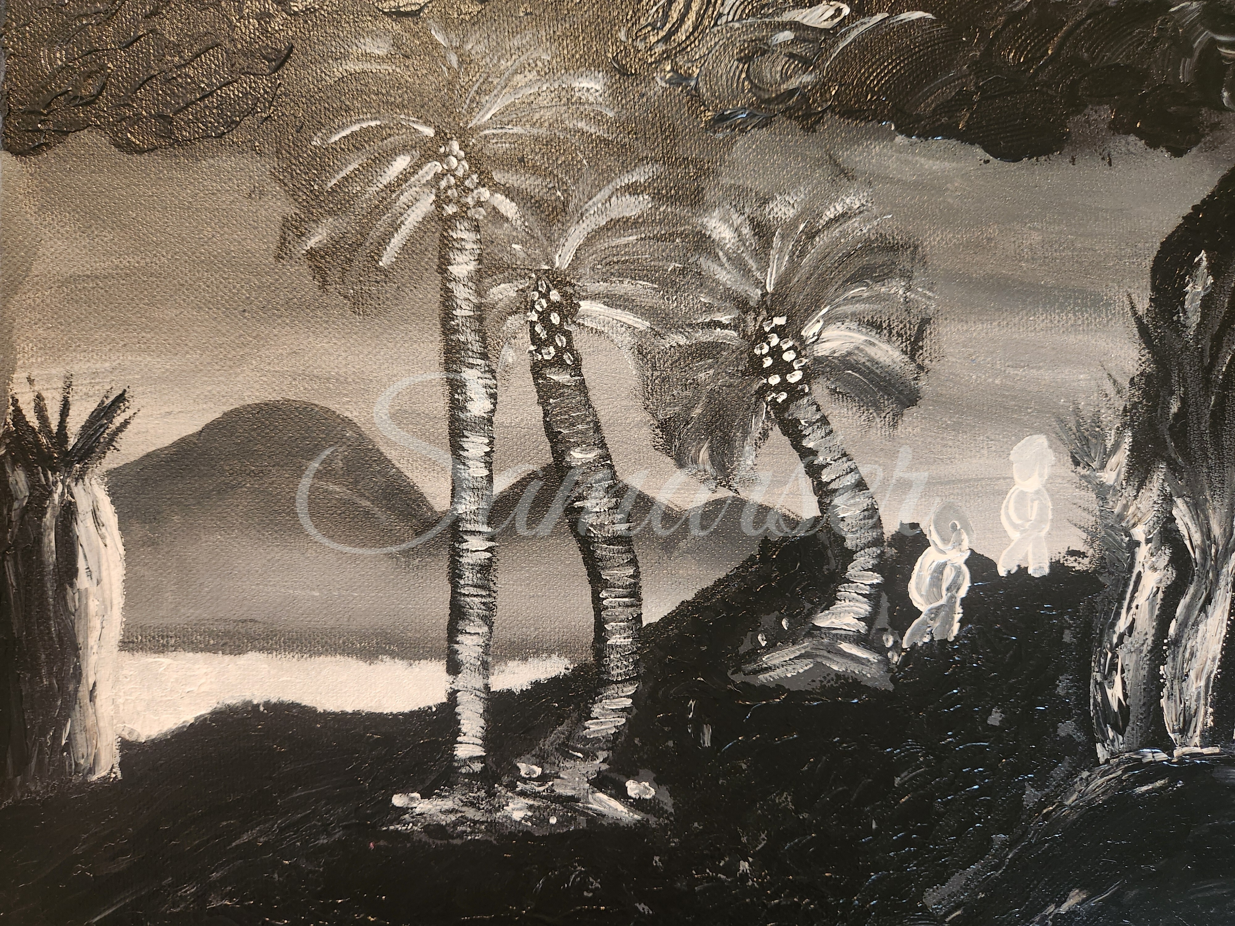 Abstract Monochrome Island Paintings Trio