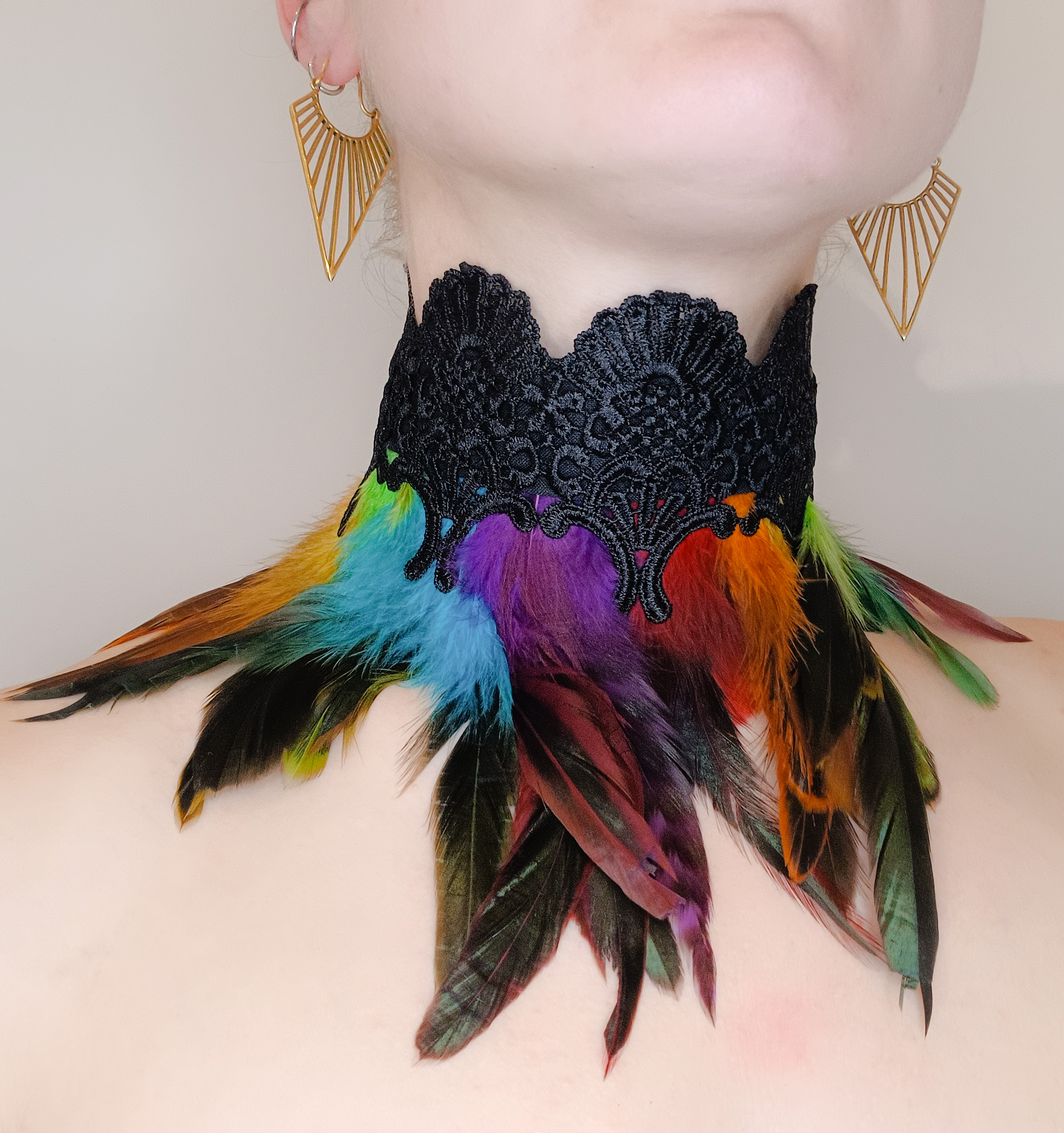 Feather and lace choker