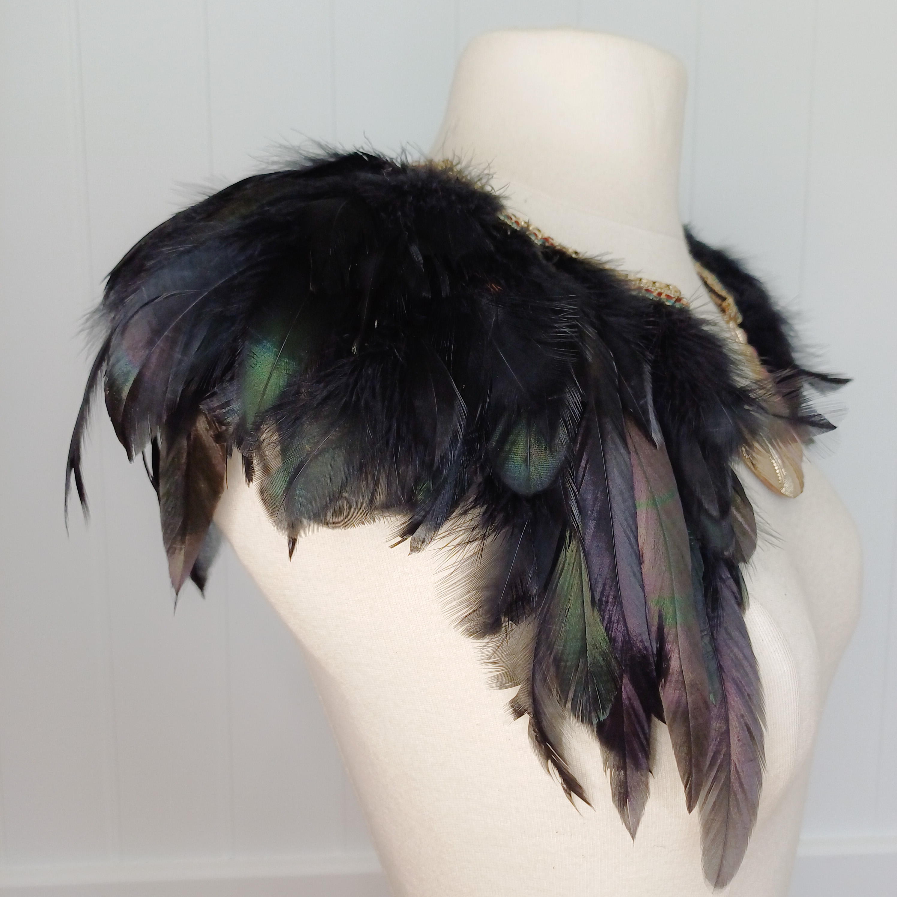 Feather collar with statement necklace