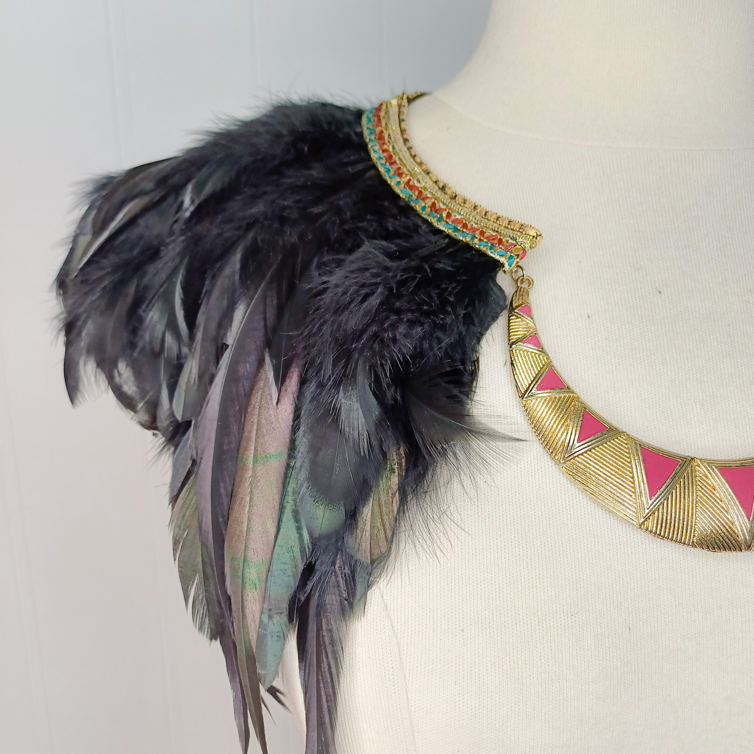 Feather collar with statement necklace