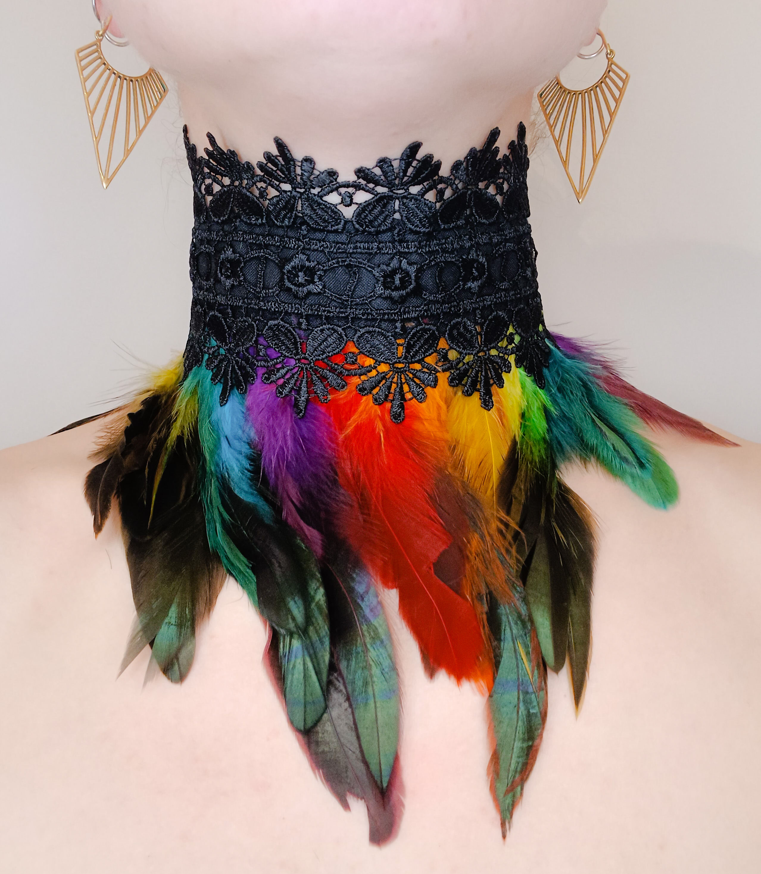 Feather and lace choker
