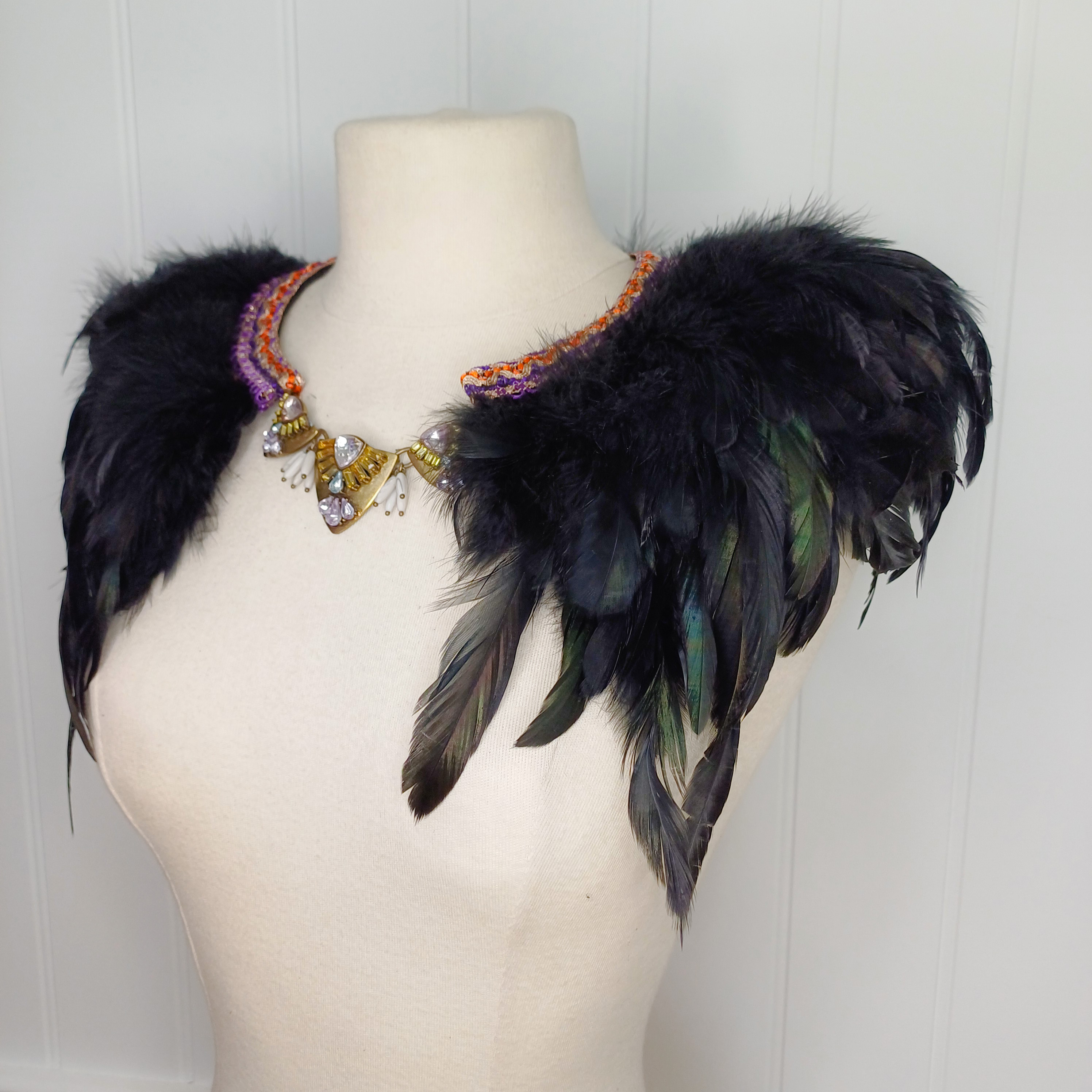 Feather collar with statement necklace