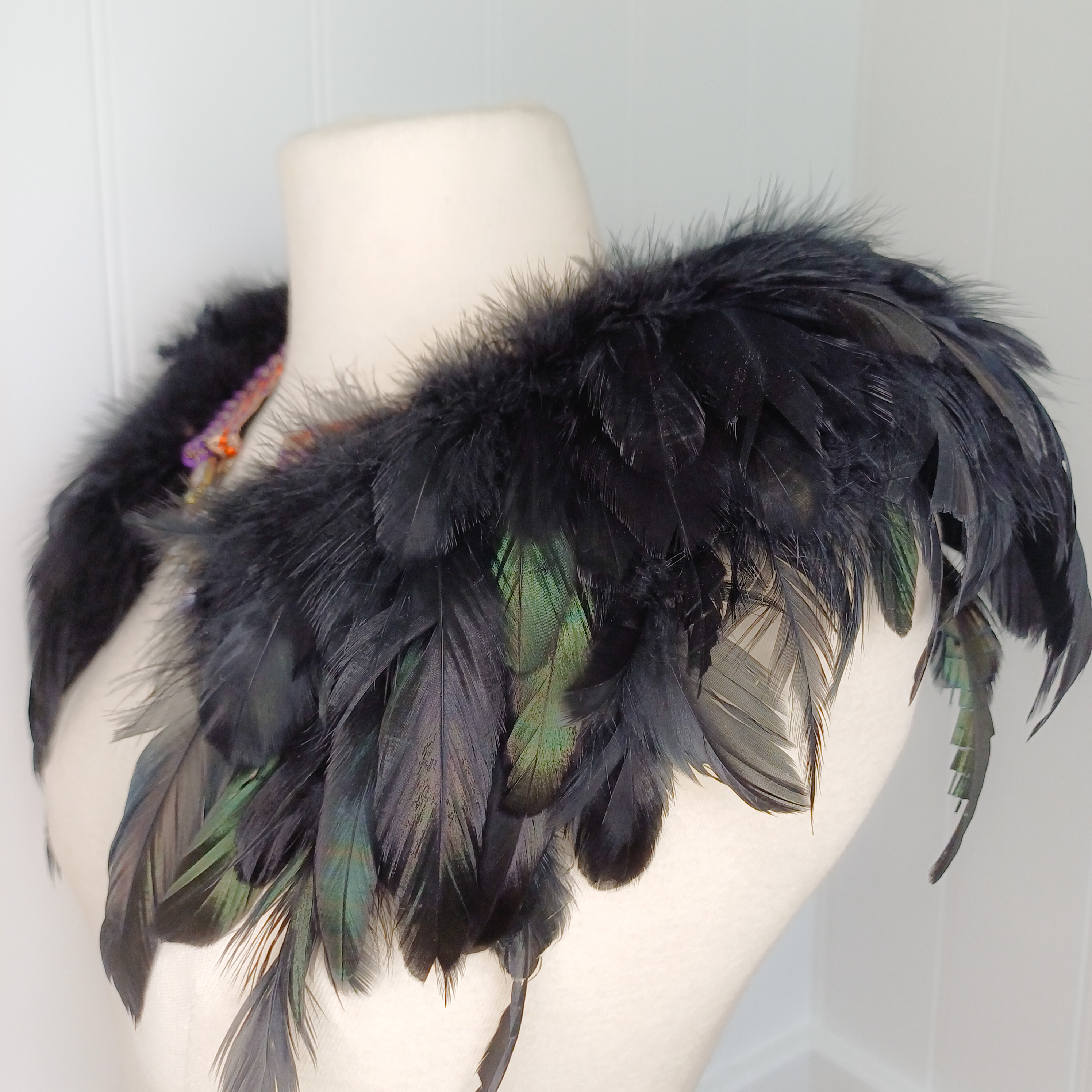 Feather collar with statement necklace