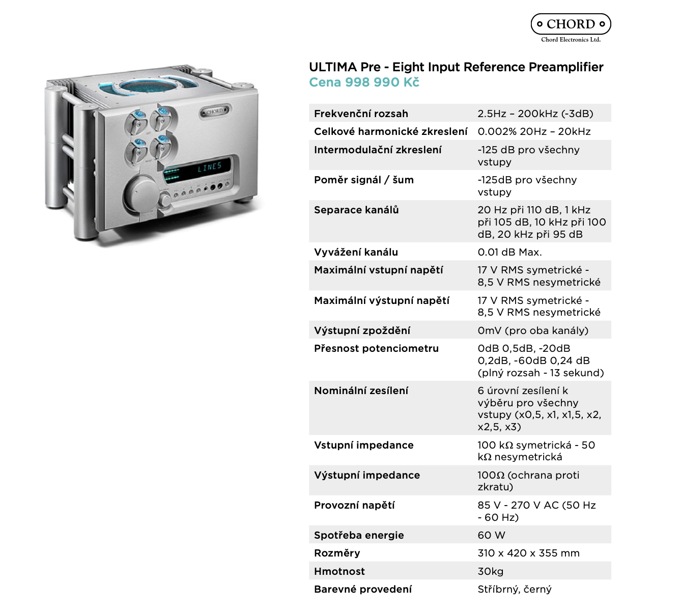 Předzesilovač Chord Ultima Pre