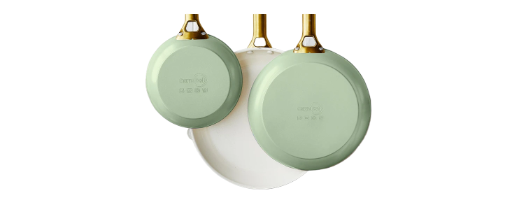 Reserve Hard Anodized Healthy Ceramic Nonstick, 8" 10" and 12" 3 Piece Frying Pan Skillet Set, Gold Handle, PFAS-Free, Dishwasher Safe, Oven Safe, Sage