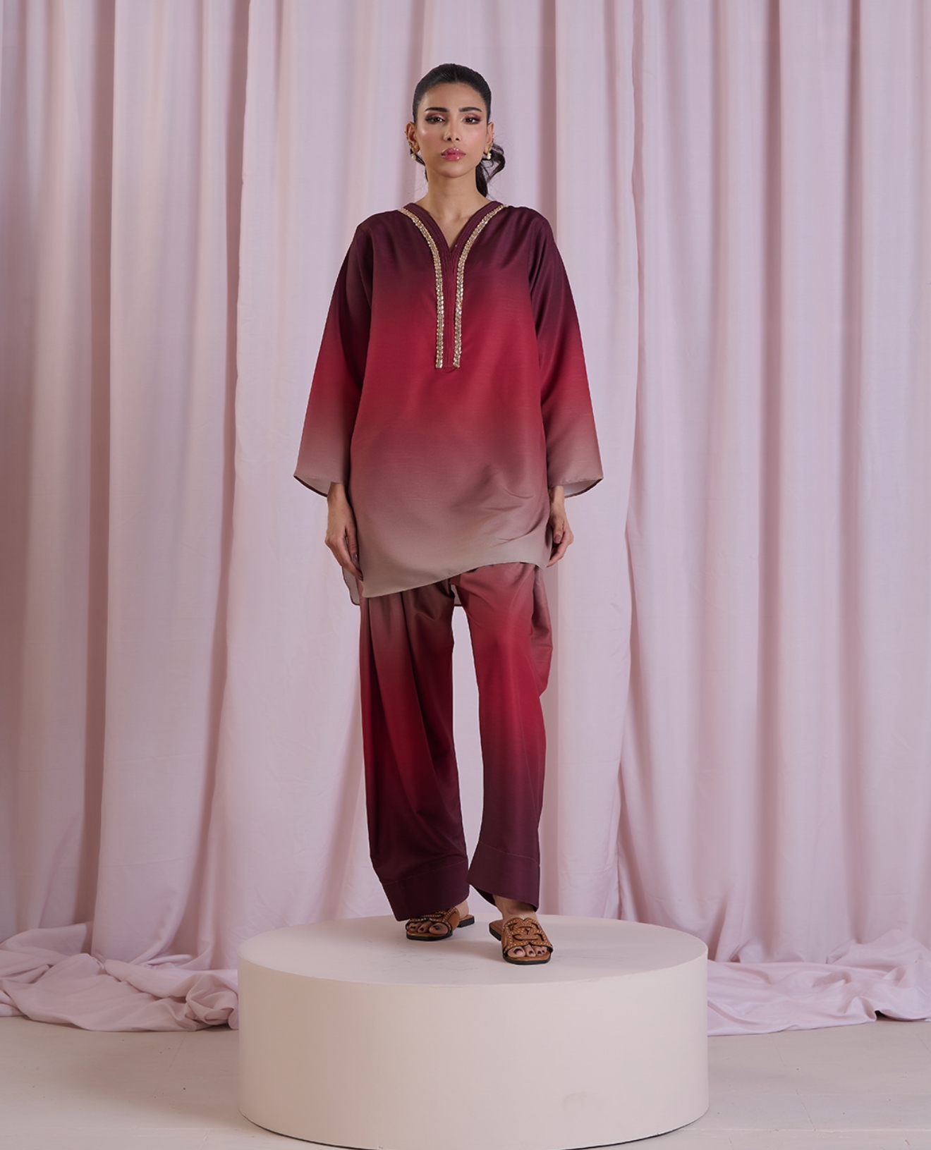 Farshi Shalwar - Maroon