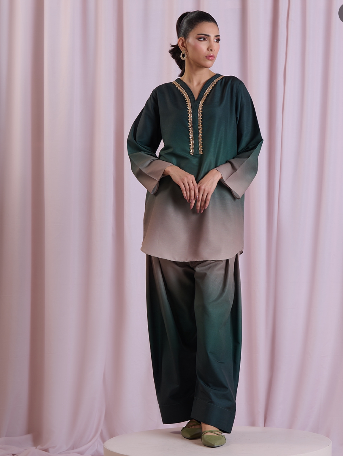 Farshi Shalwar - Green