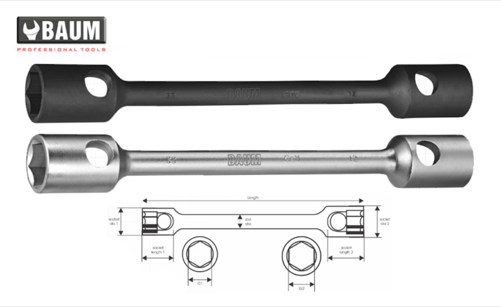 Baum (ART-252) TWO WAY WHEEL WRENCH (SHORT PATTERN -LENGTH 260MM)