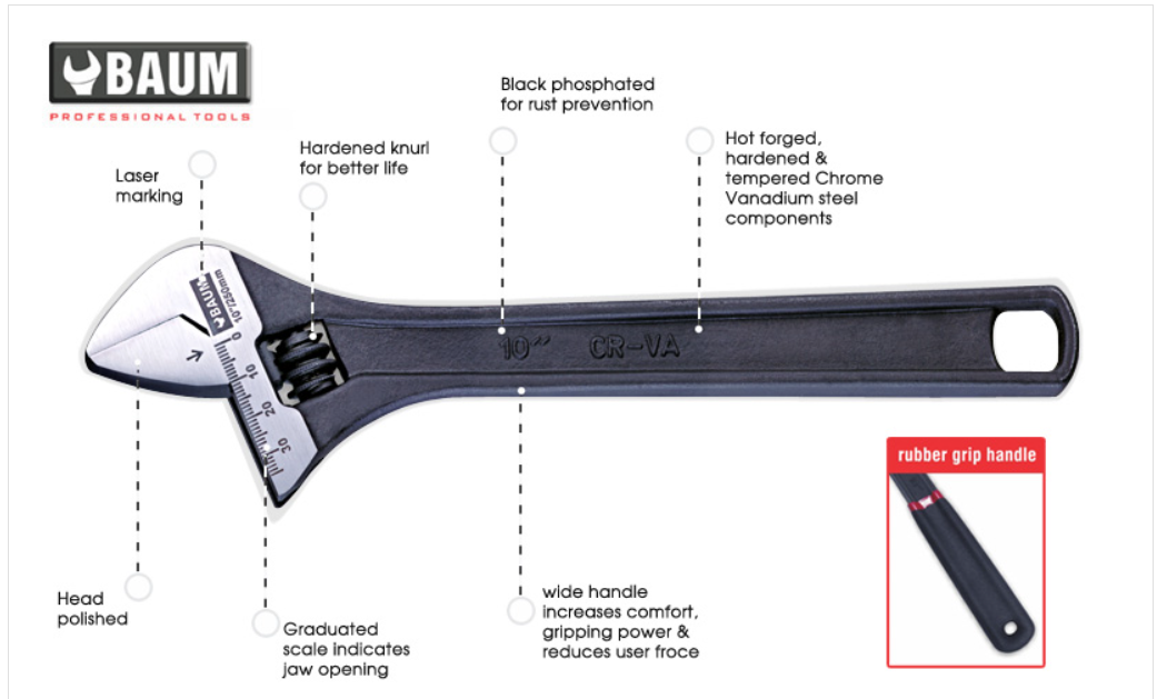 BAUM (ART-261) ADJUTABLE WRENCH-HEAVY DUTY 
