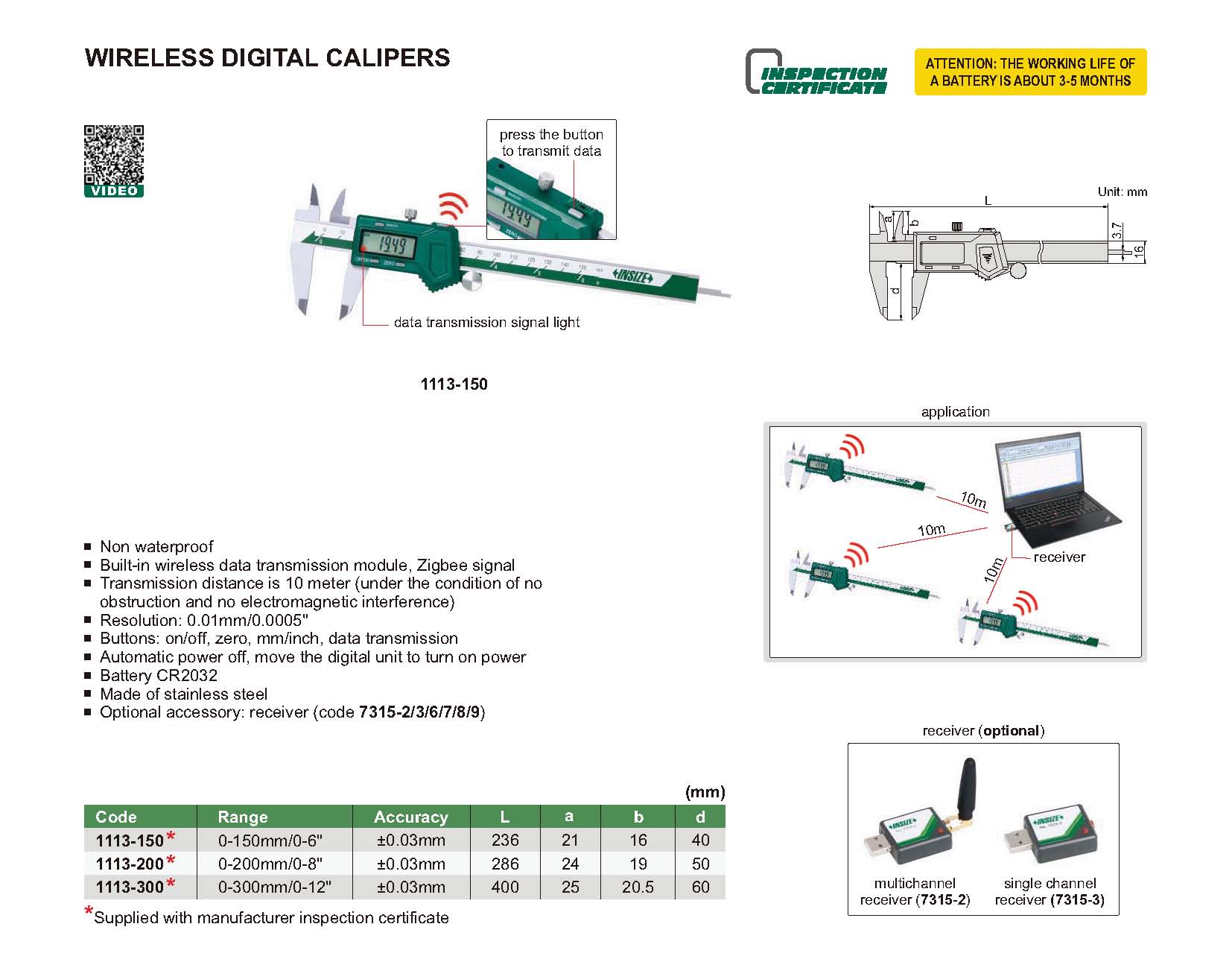 INSIZE WIRELESS DIGITAL CALIPERS