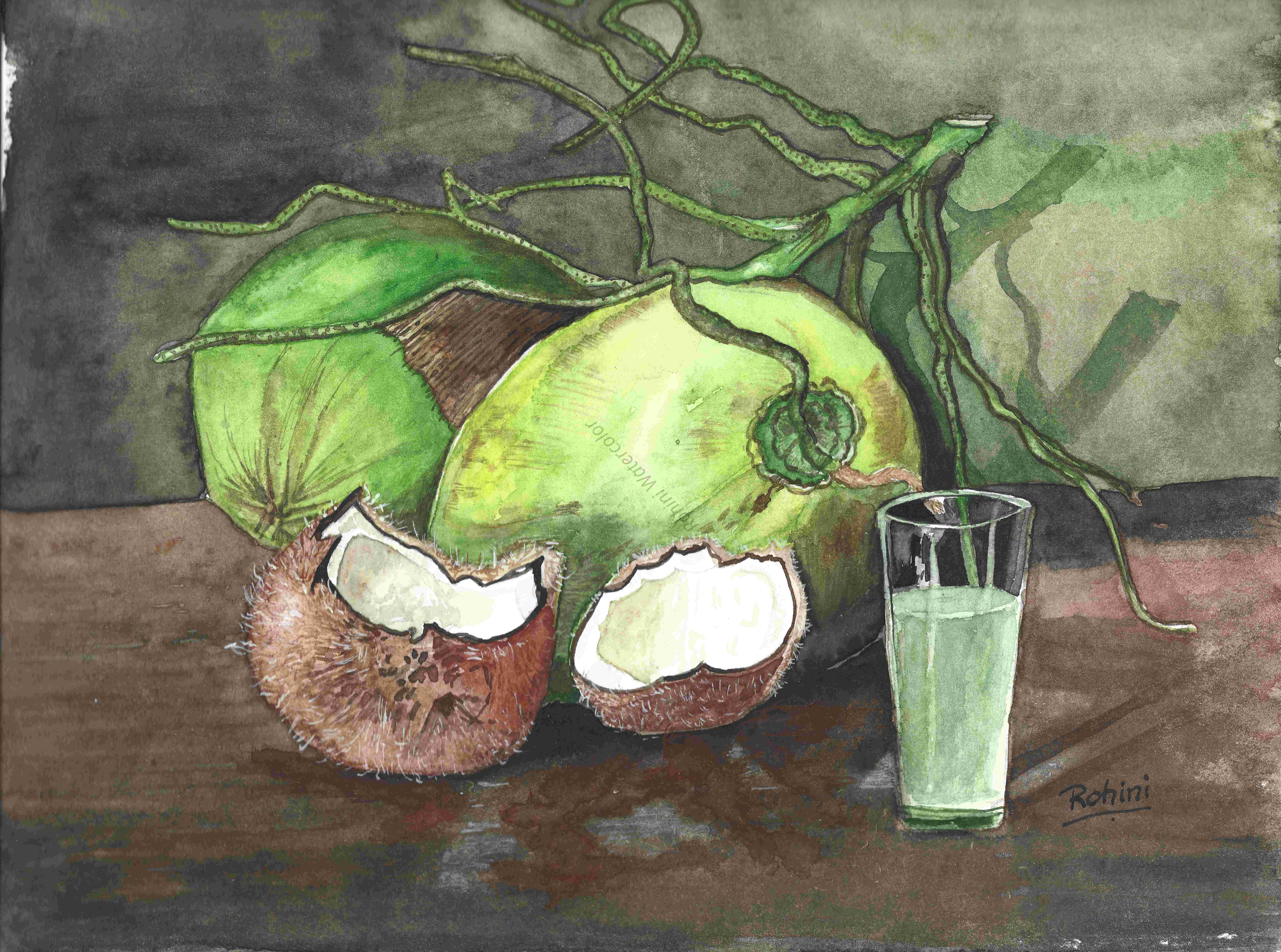 Coconut With Drink Painting