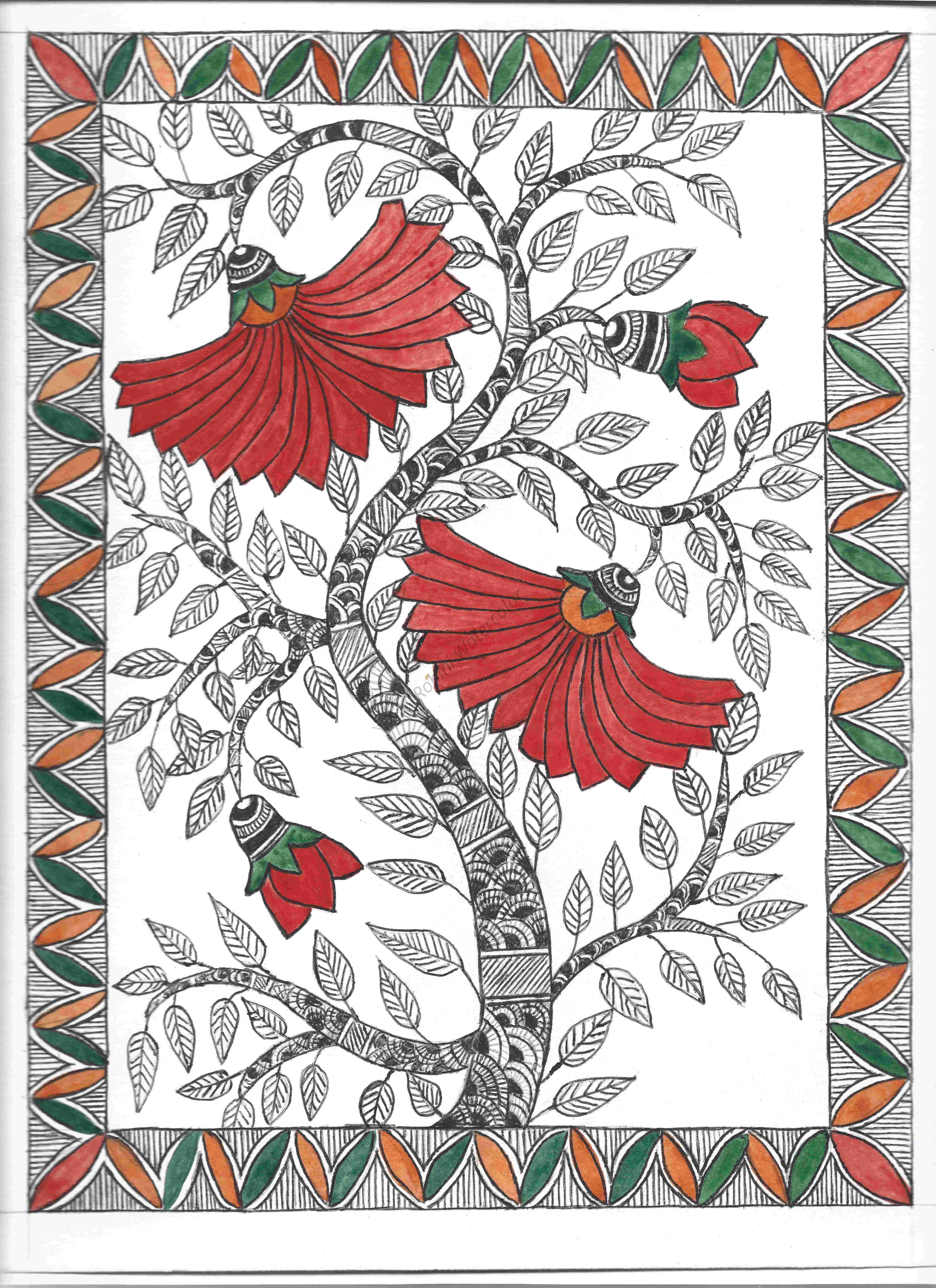 Handmade Madhubani Original 9 x 12