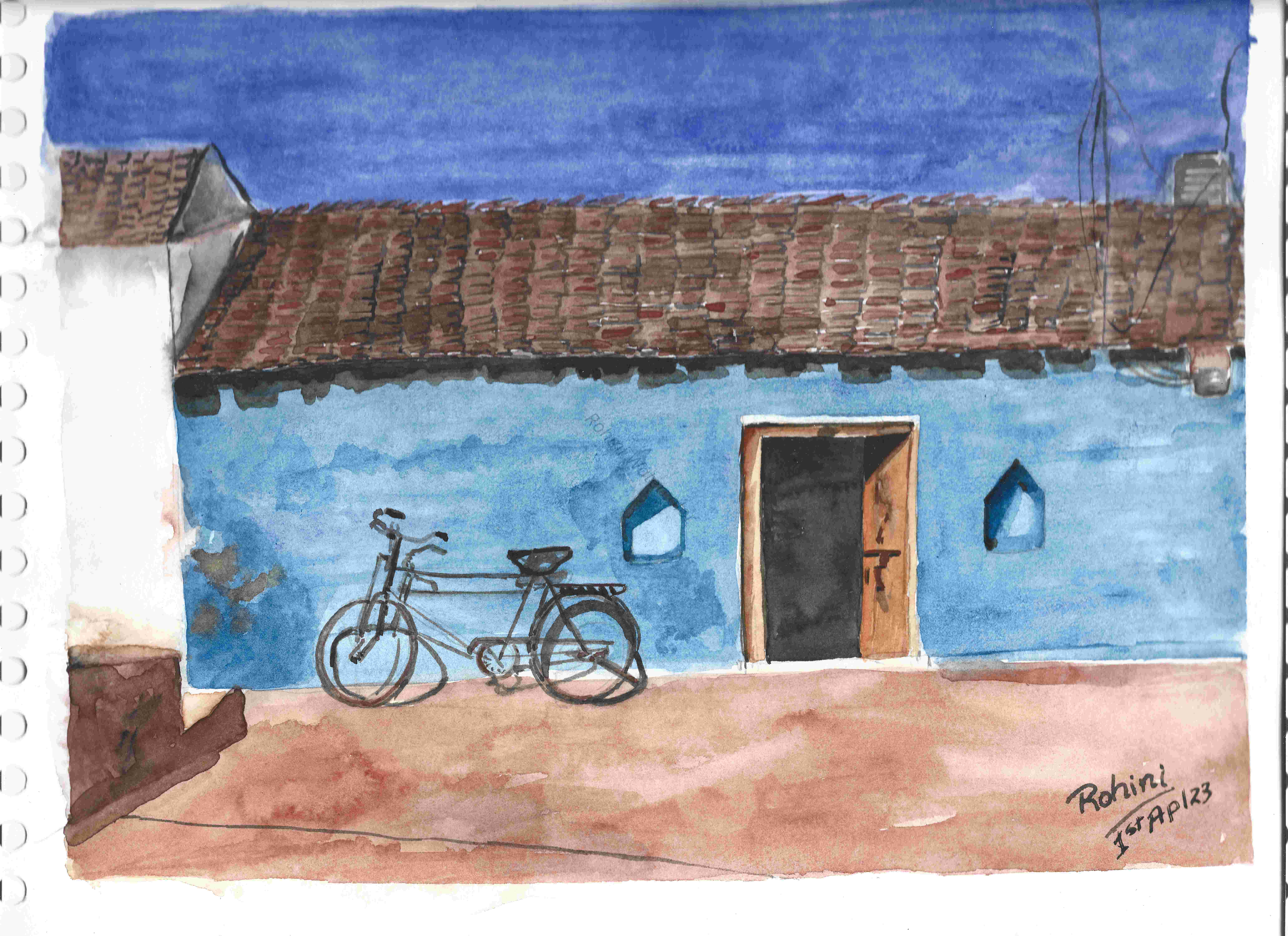 Hand-Painted Village Scene Artwork