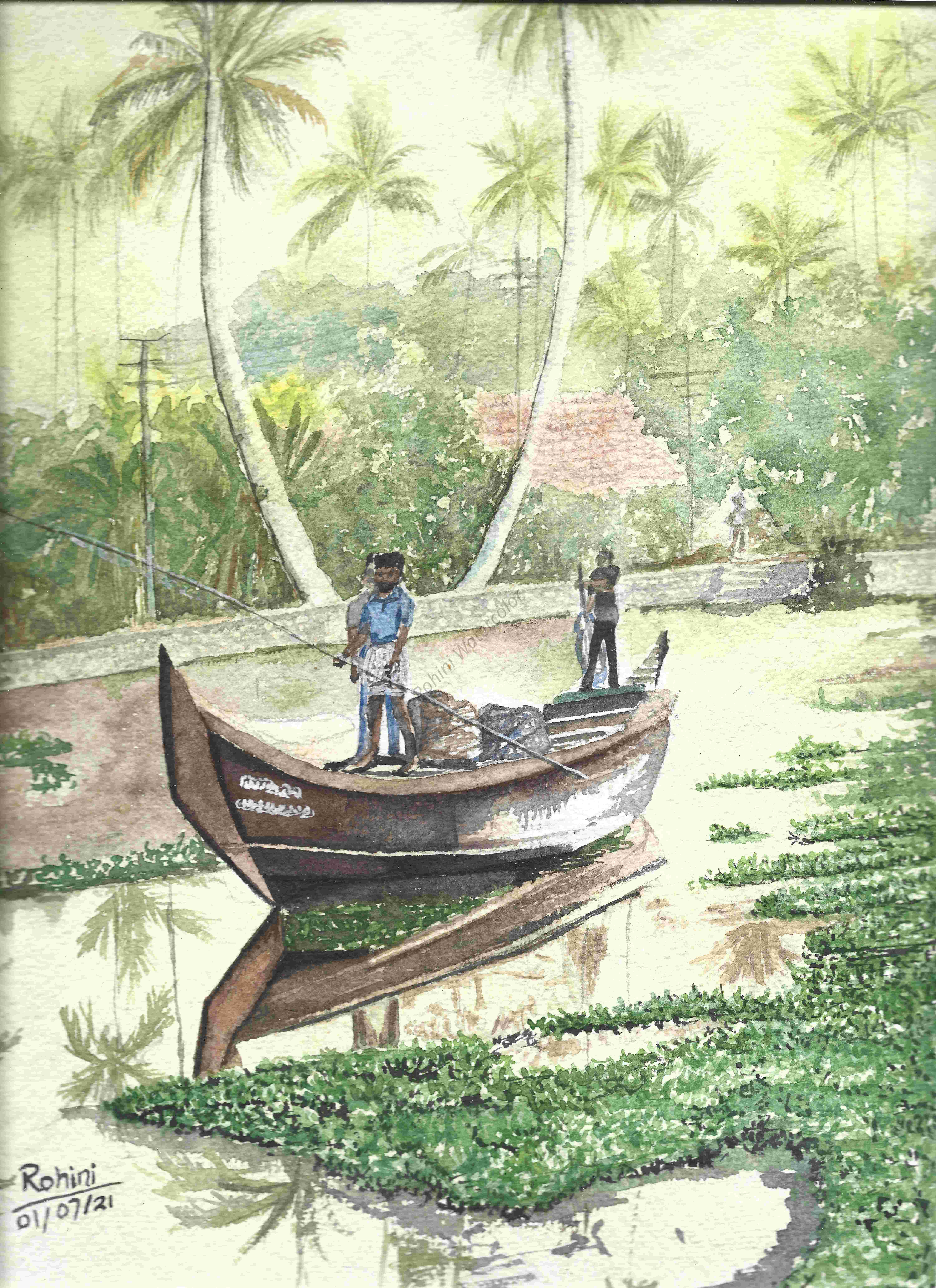 Charming Boat Landscape Painting