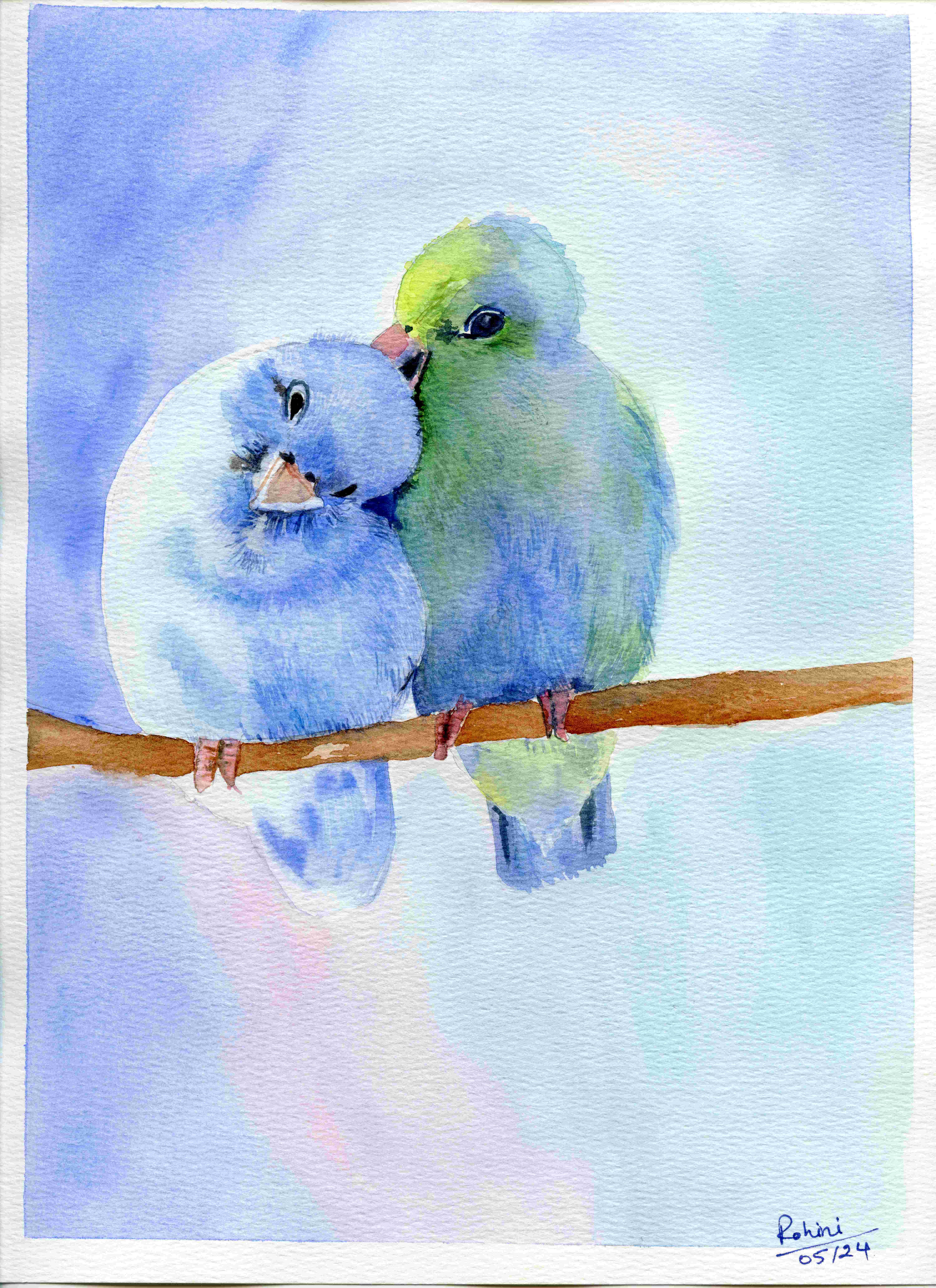 Watercolor Painting of Parrots