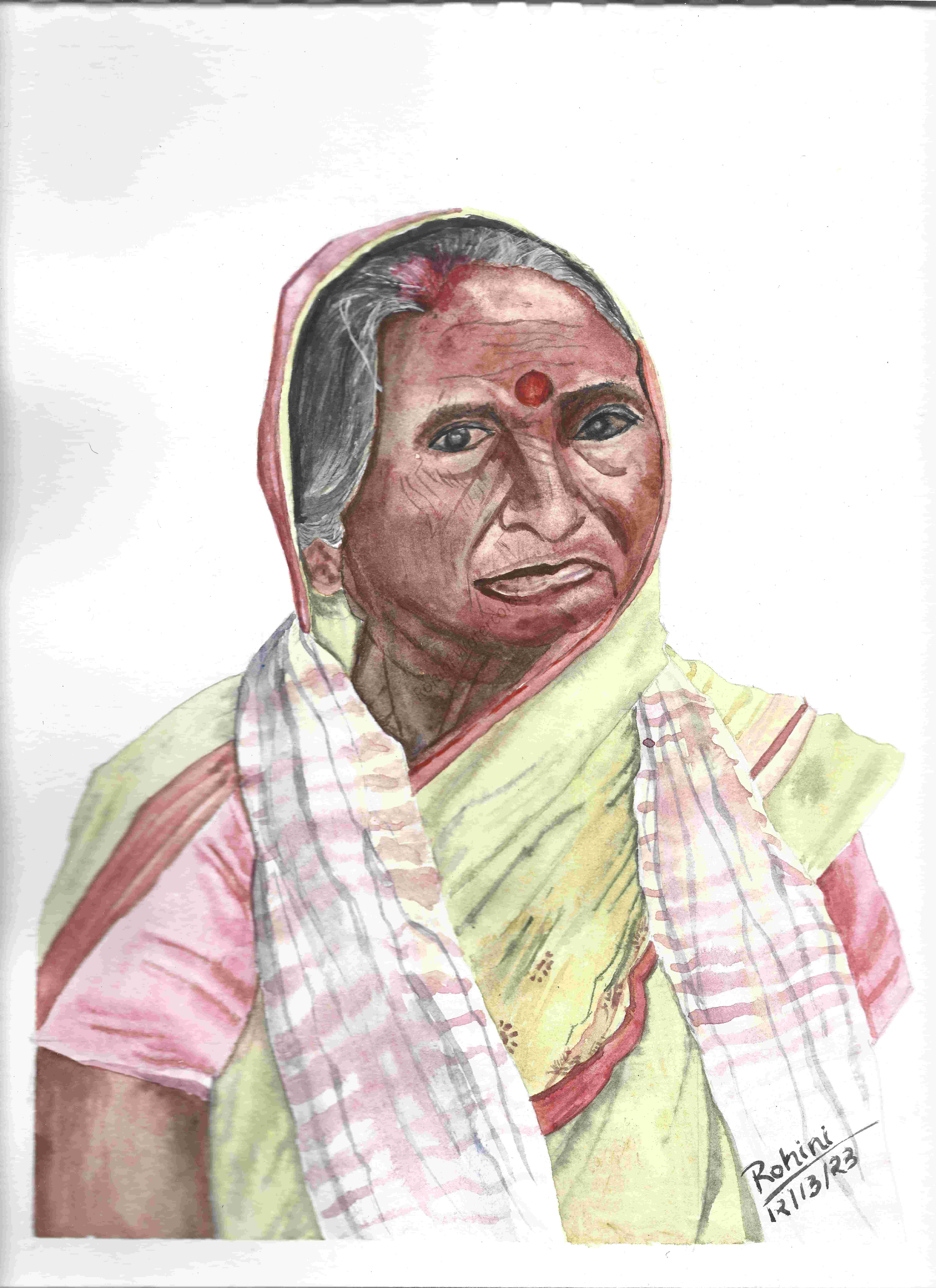 Watercolor Portrait of Elderly Woman