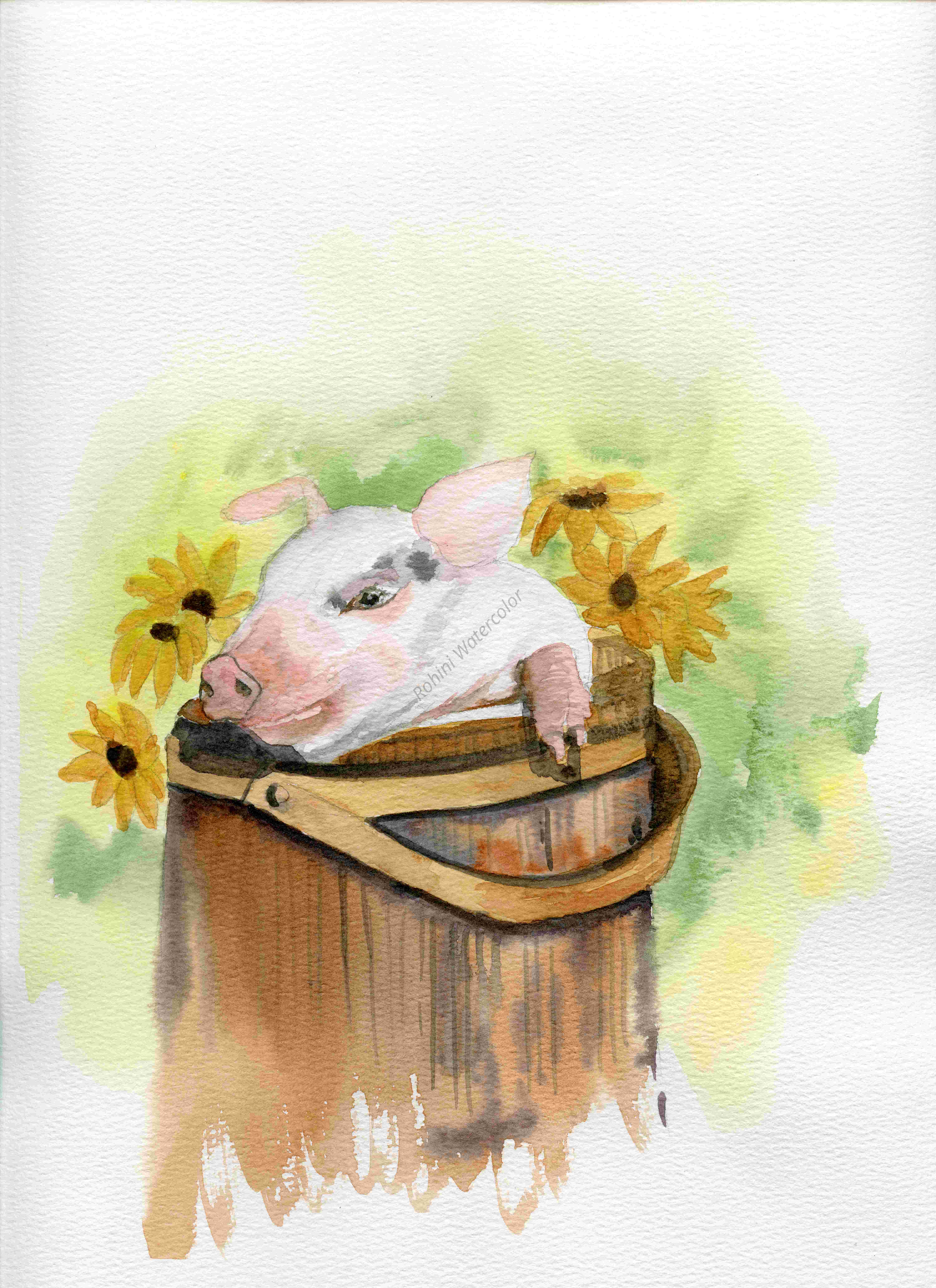 Piglet in a Wooden Barrel Painting