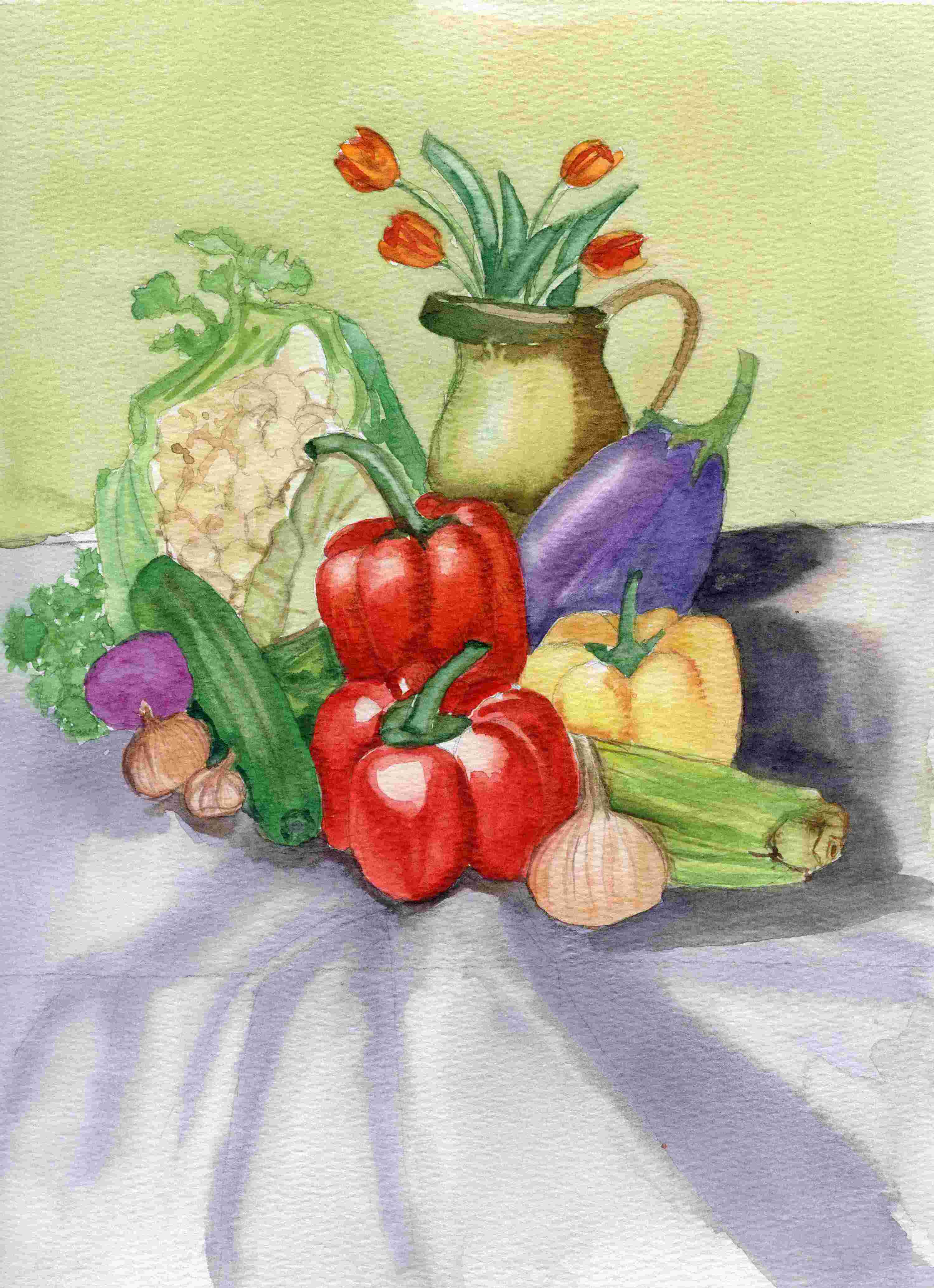 Still Life with Vegetables - Original Watercolor Painting