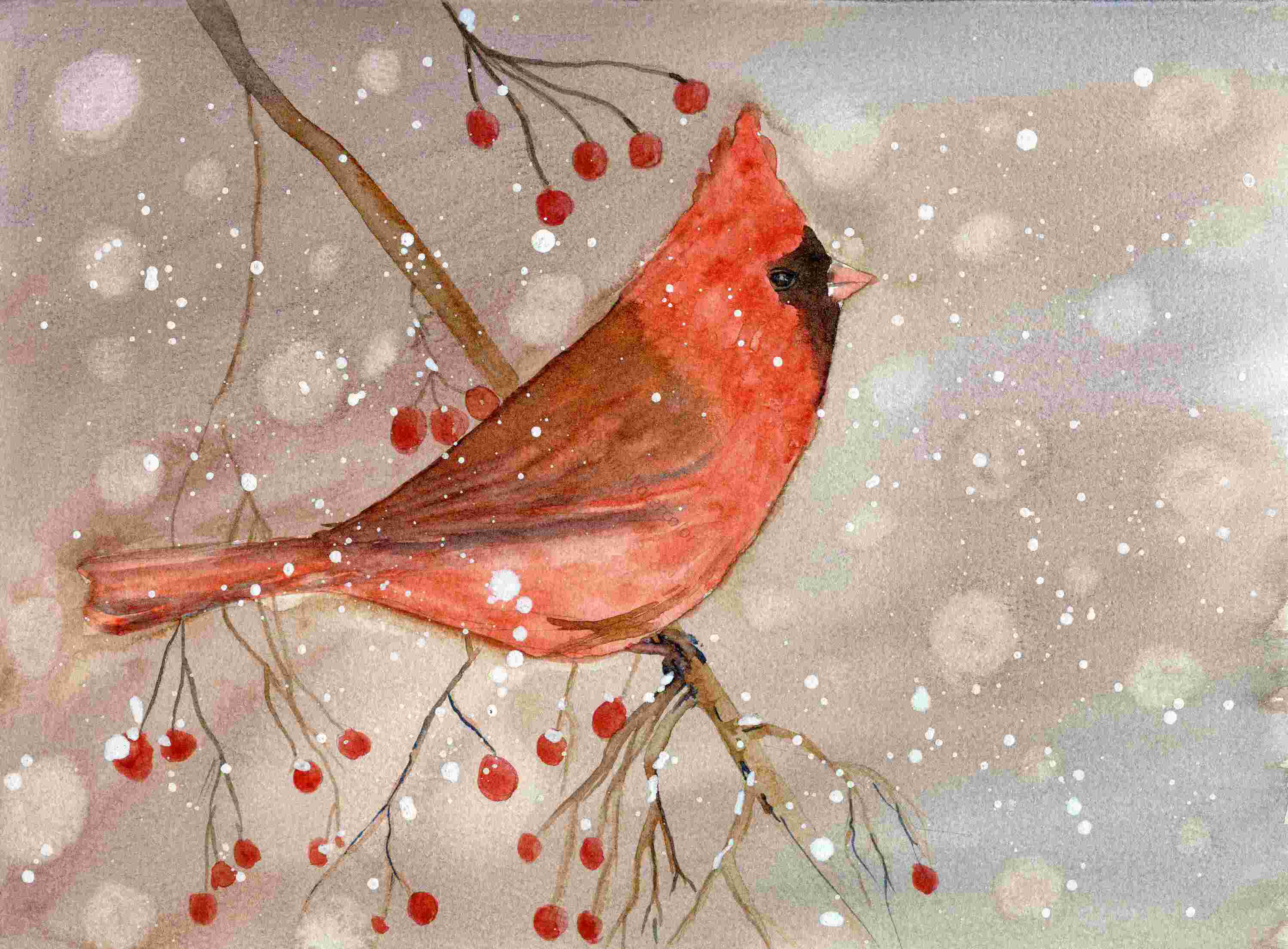 Cardinal in Winter - Original Watercolor Painting