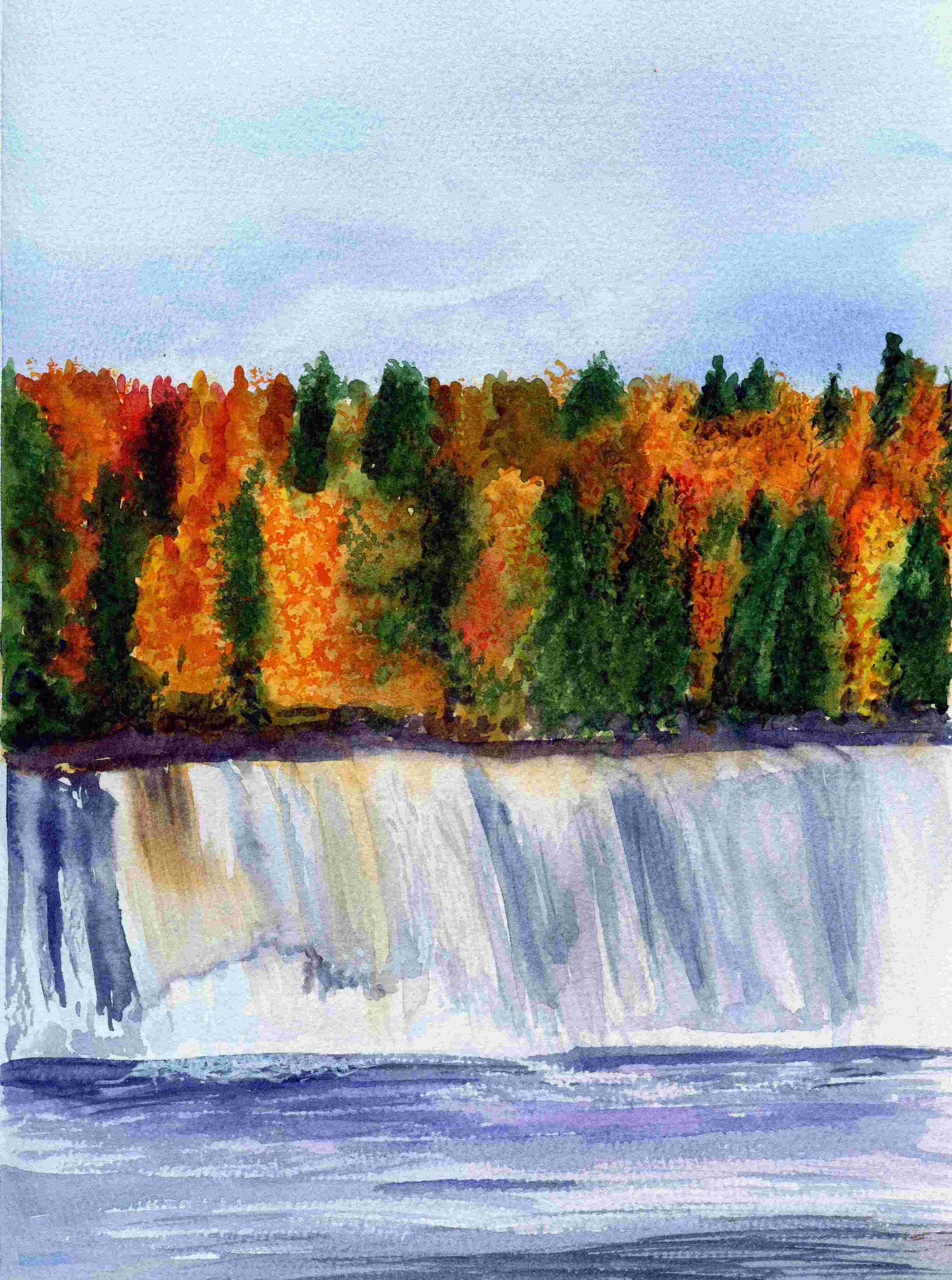 Waterfall Art Original Watercolor  9 x 12