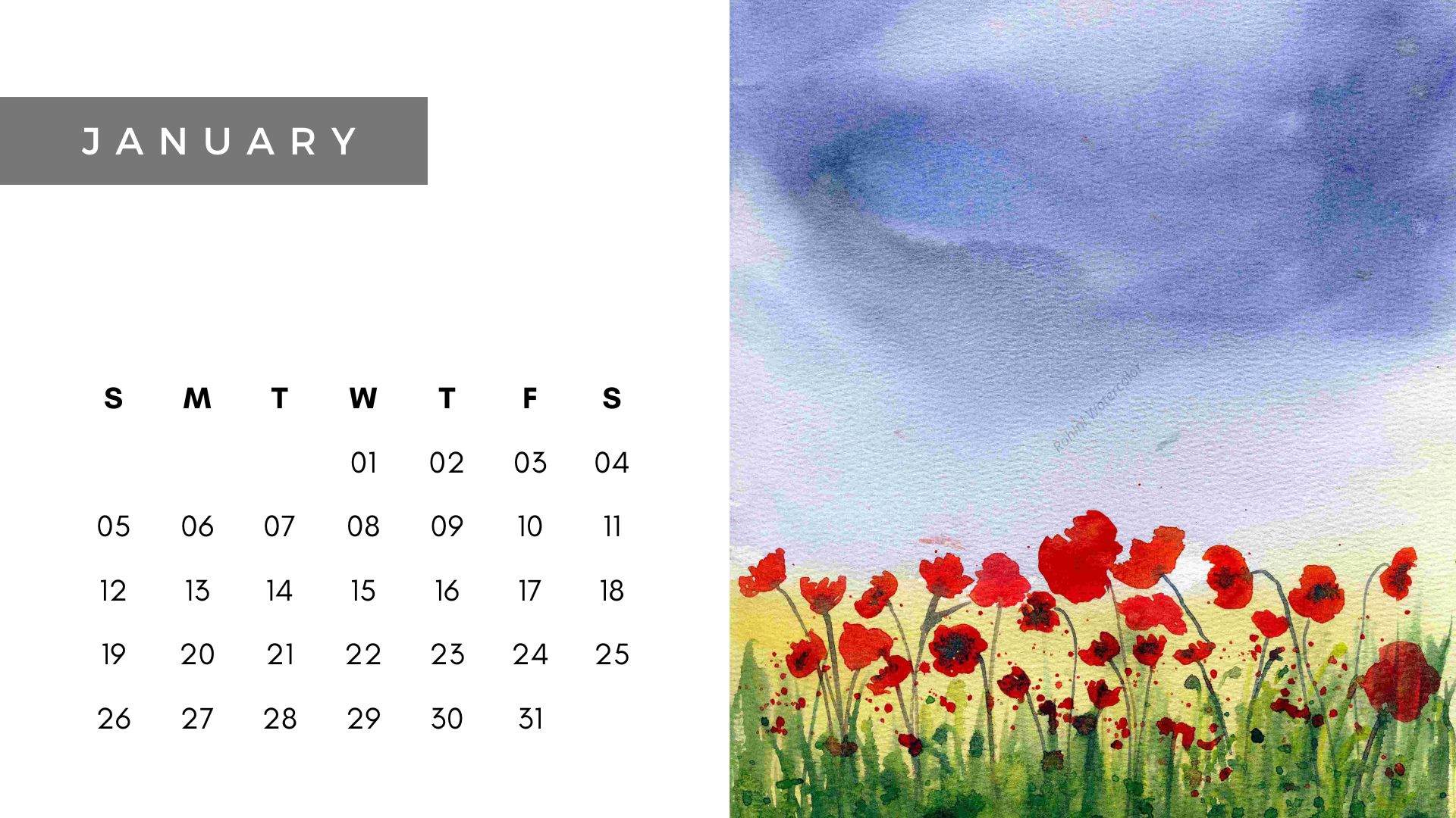 Floral Calendar 2025 - All Original Watercolor Paintings