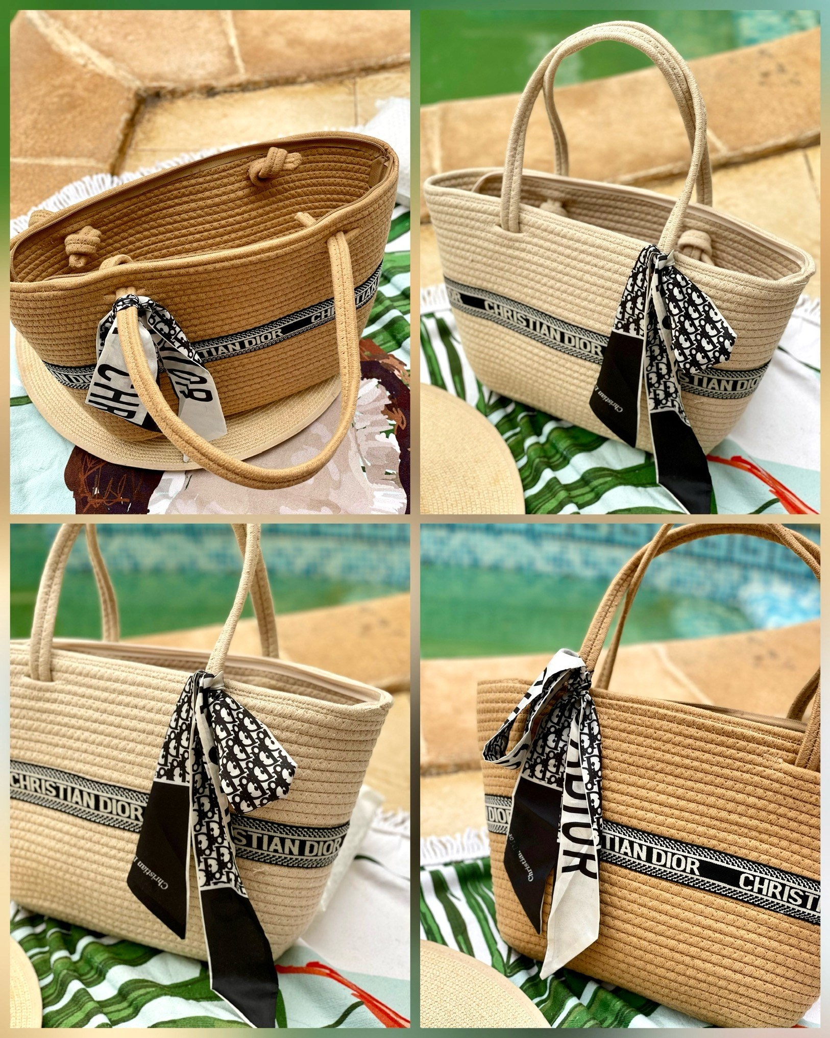 Fourre-tout en paille Dior