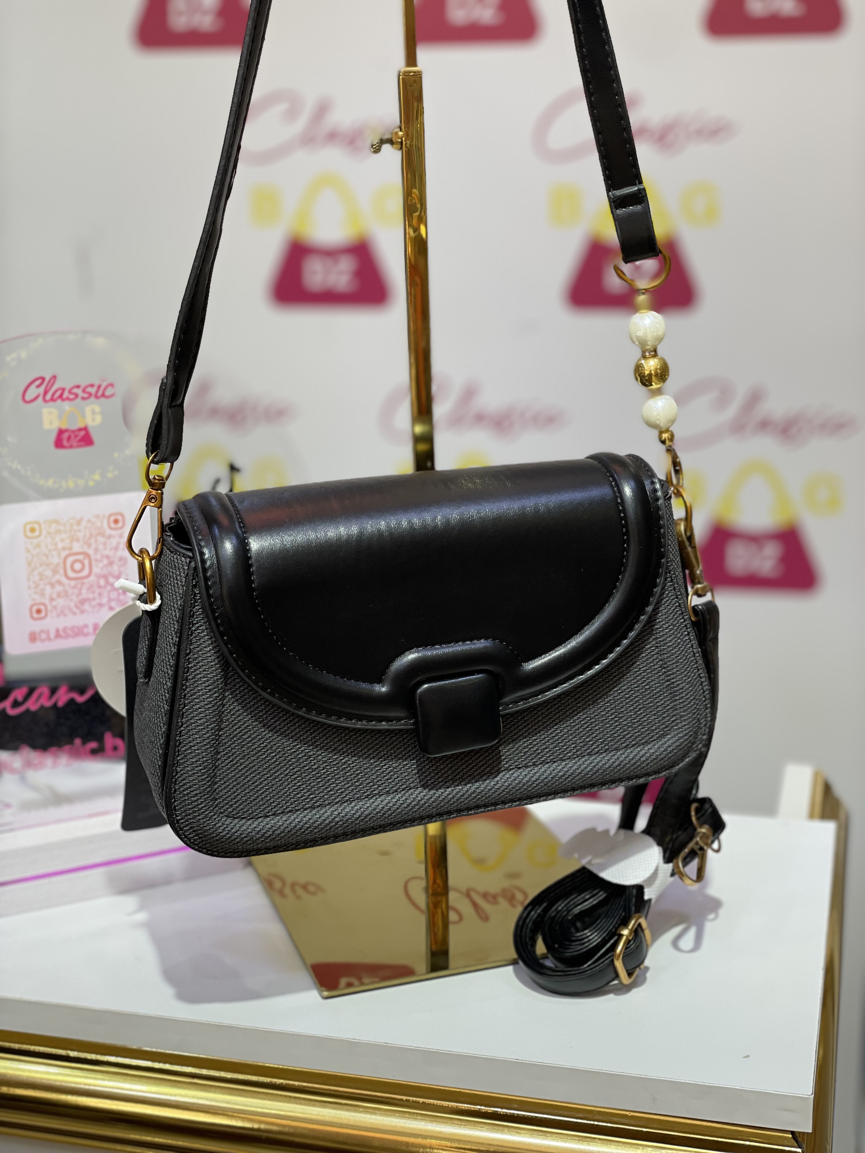 Sac Motif Caré à 2 Bandoulières 