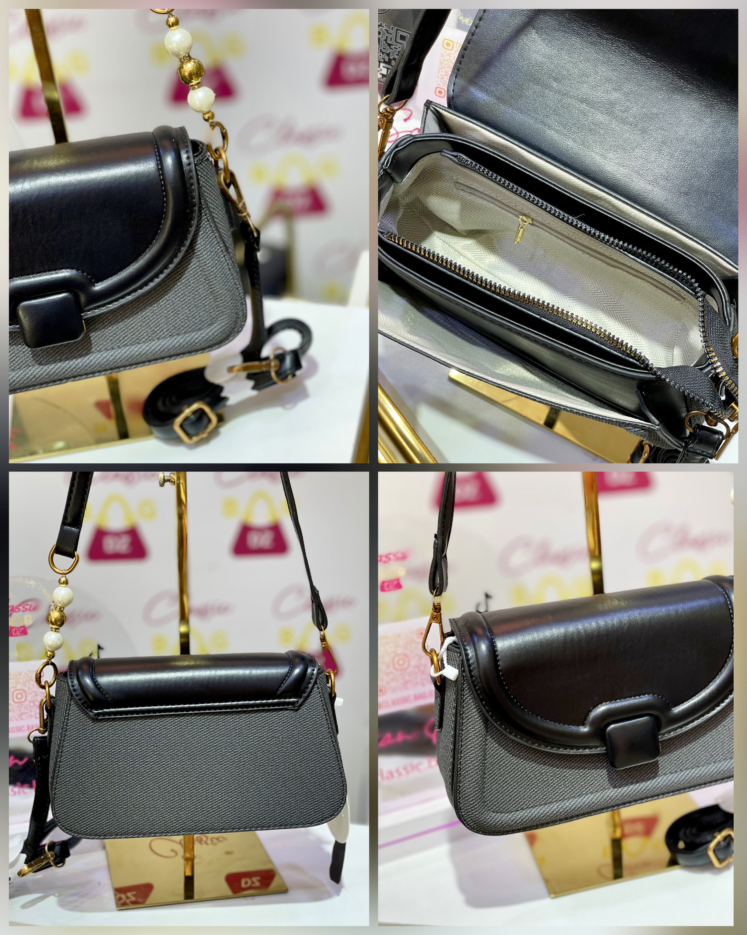 Sac Motif Caré à 2 Bandoulières 