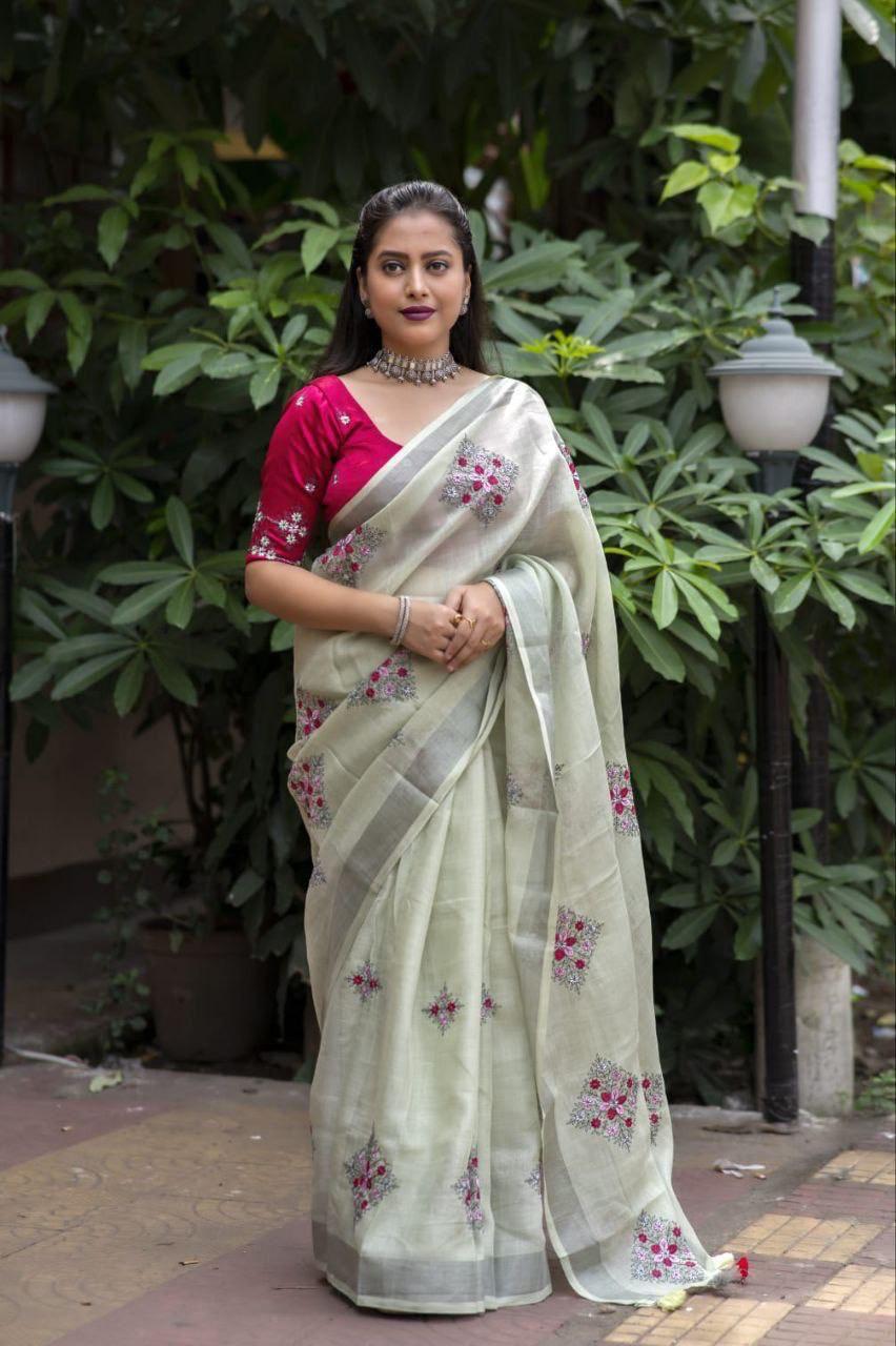 Soft Silver Linen Saree
