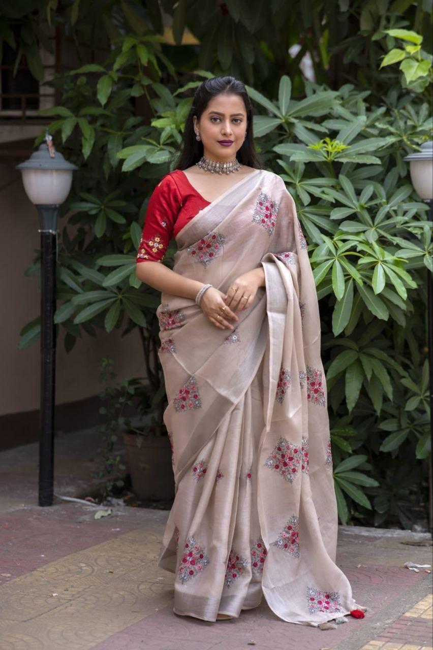 Soft Silver Linen Saree