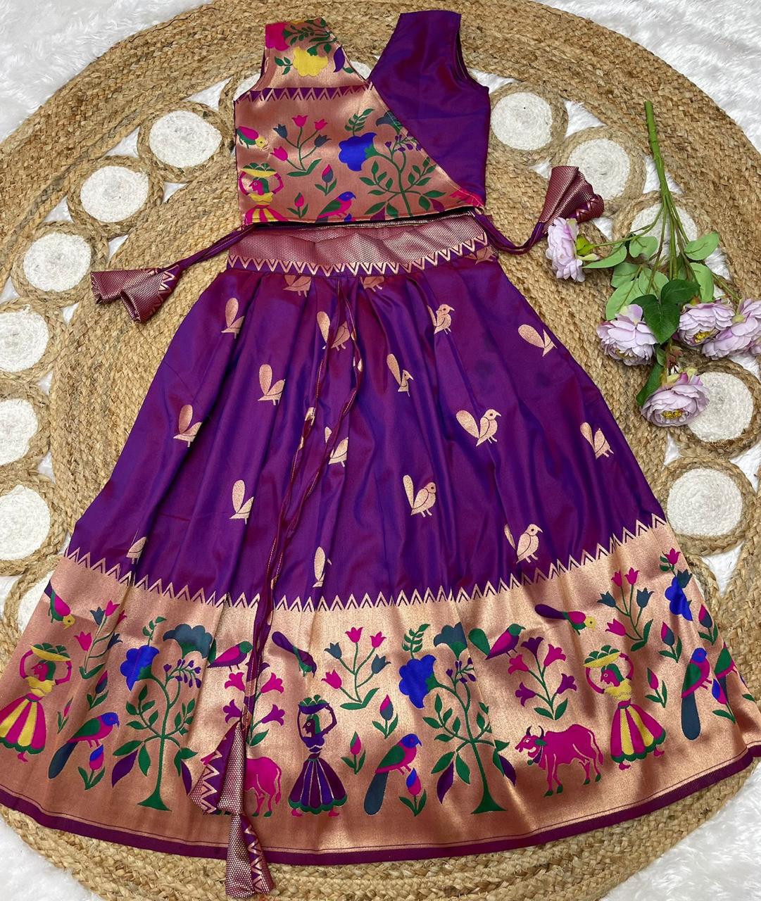 Kids Paithani Silk Lehenga