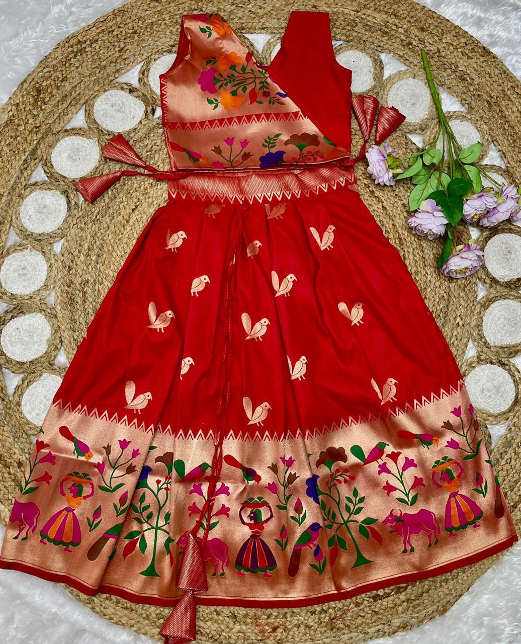 Kids Paithani Silk Lehenga
