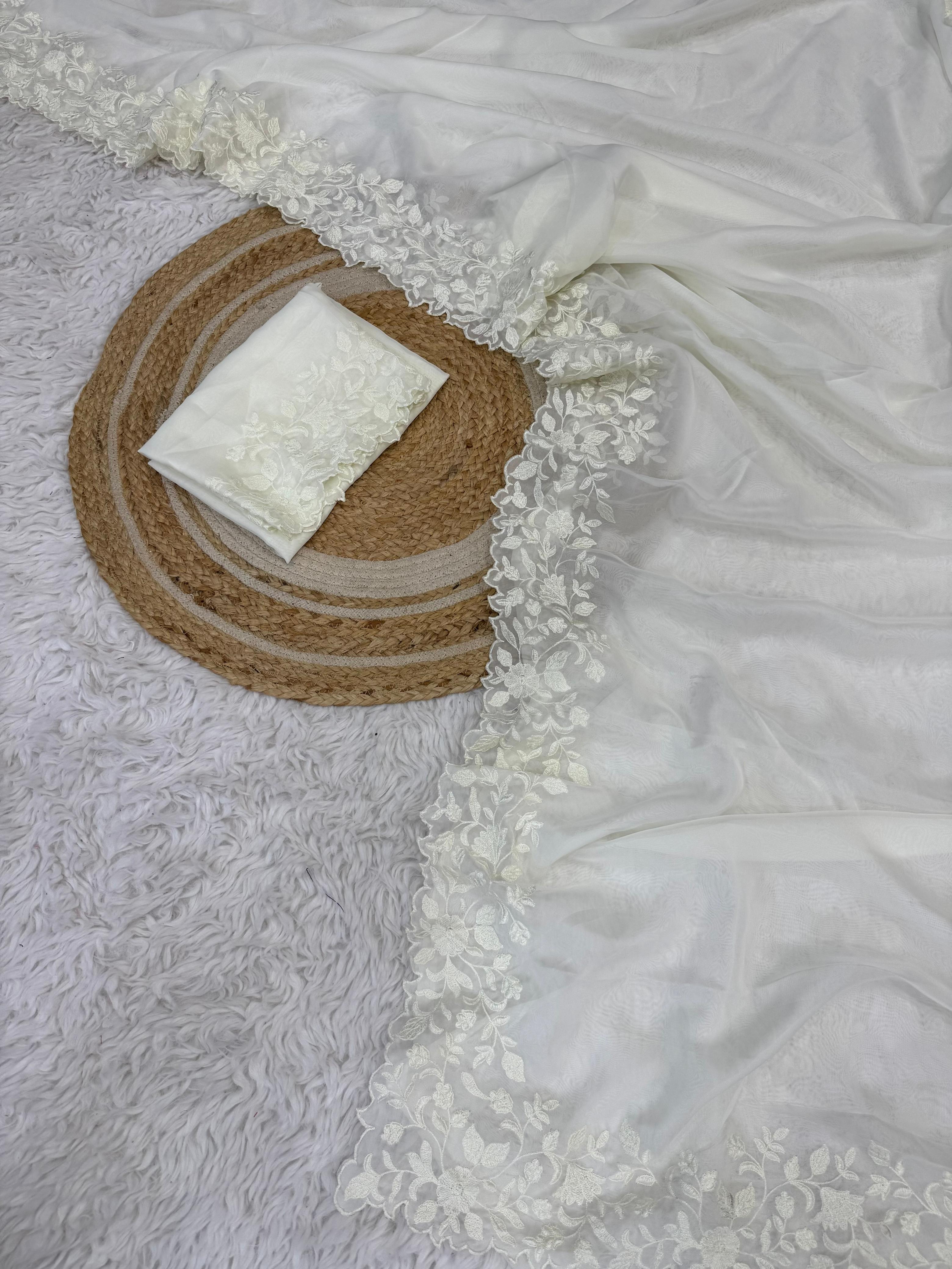 Embroidery Work Chiffon Saree