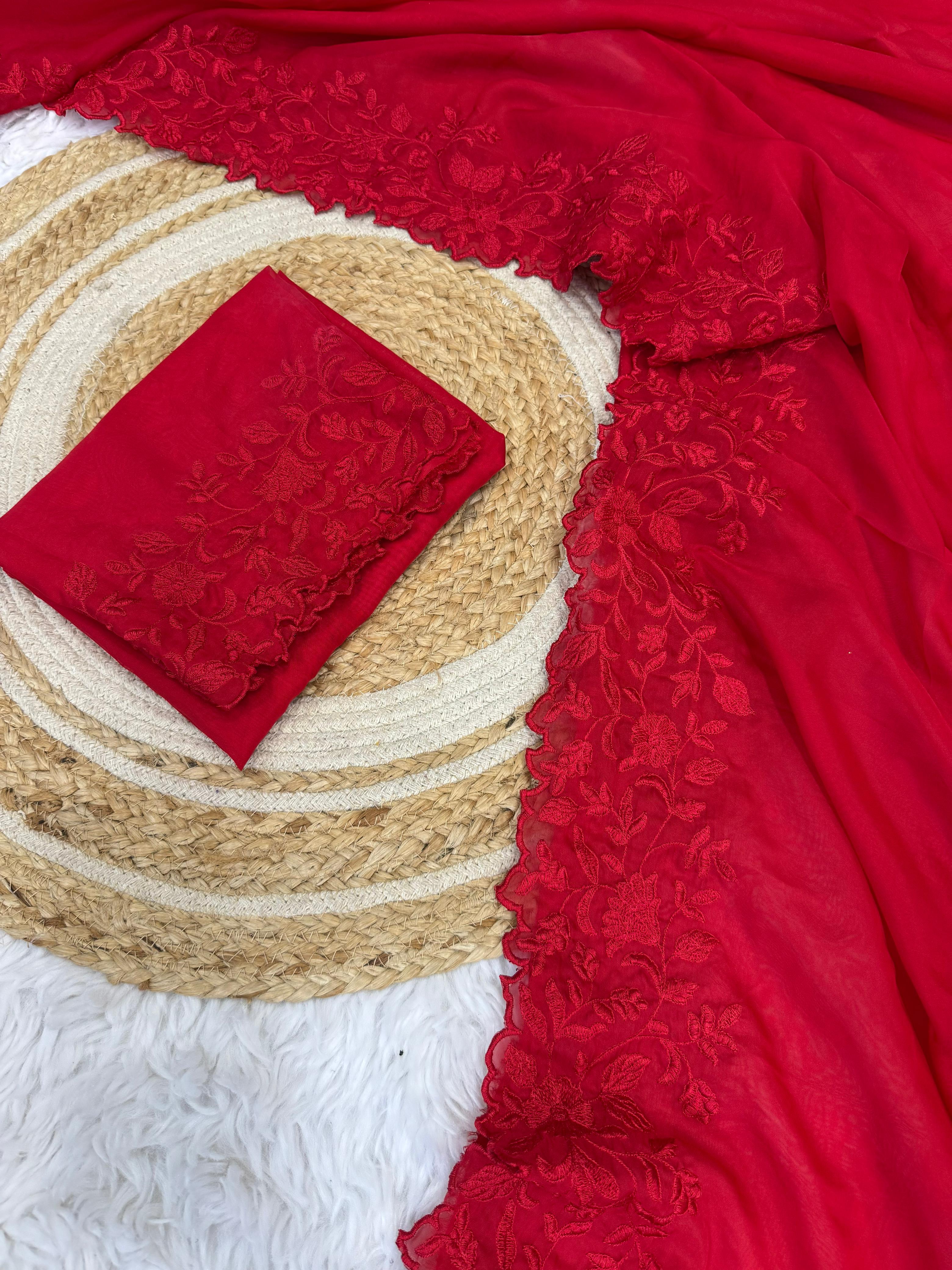 Embroidery Work Chiffon Saree