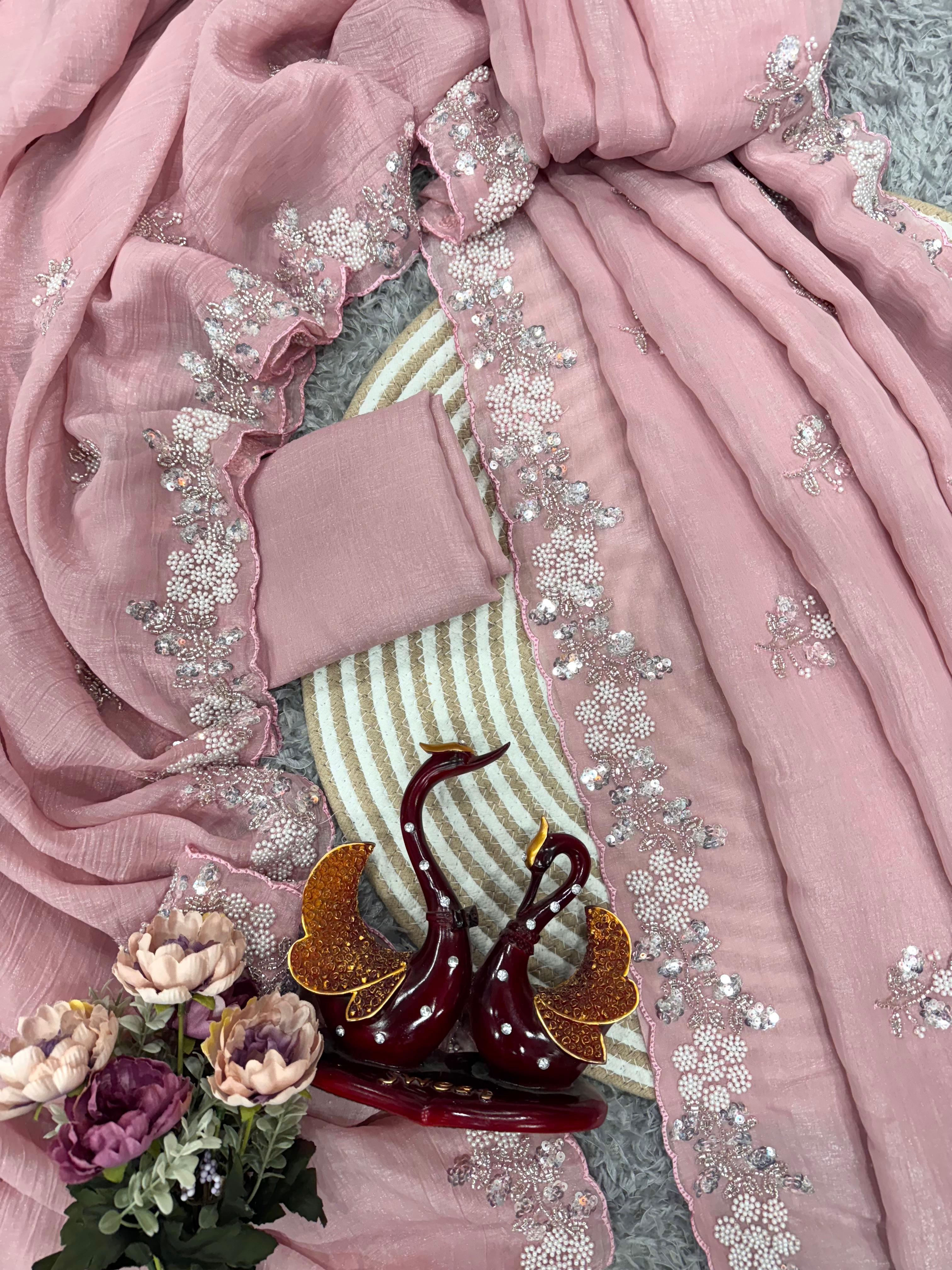 An Exclusive Designer Saree in Pink