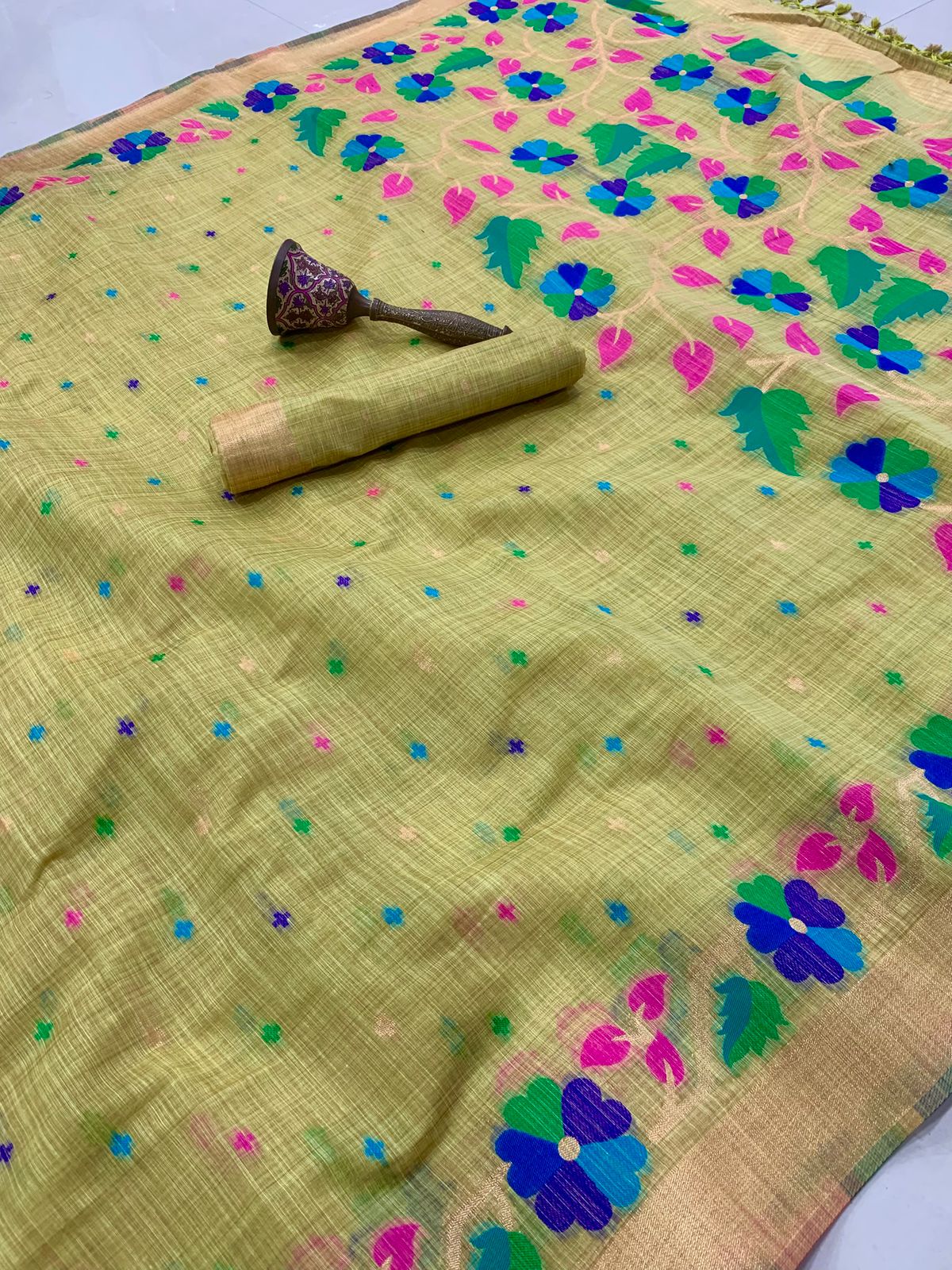 Pure Soft Muga cotton Jamdani Weaving Paithani