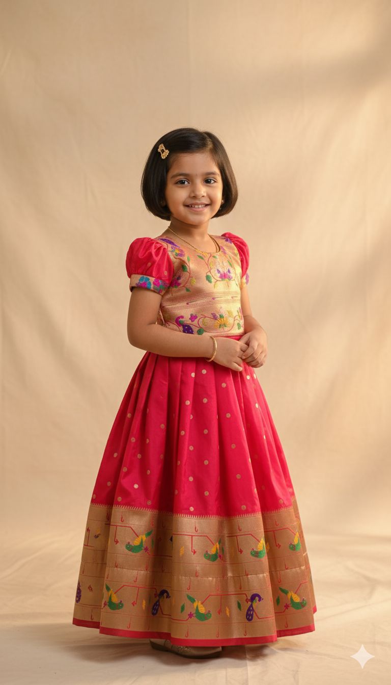 Kids Paithani Long Gown (Fully Stitched)