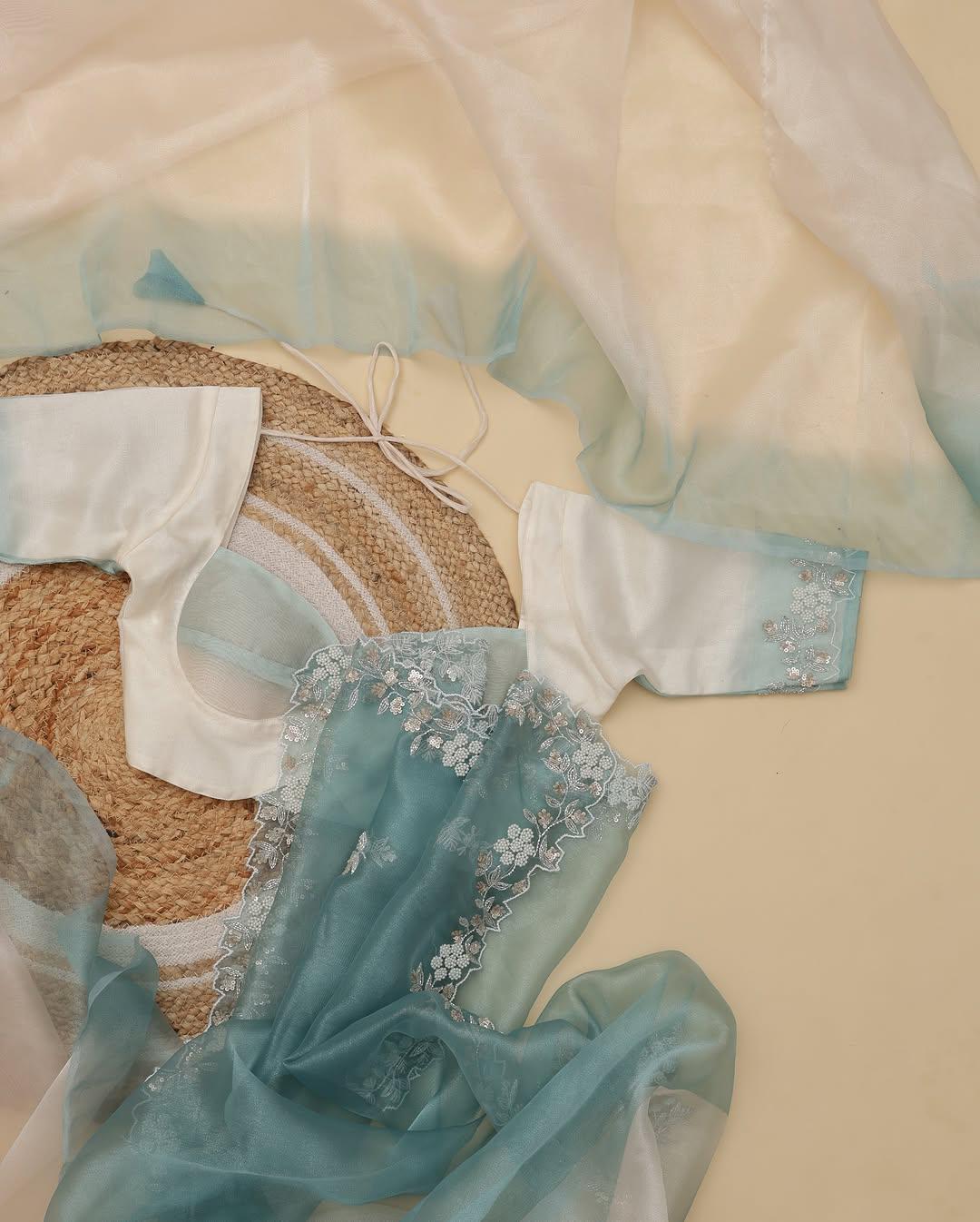 Soft Shiney Organza Cutdana Work Saree