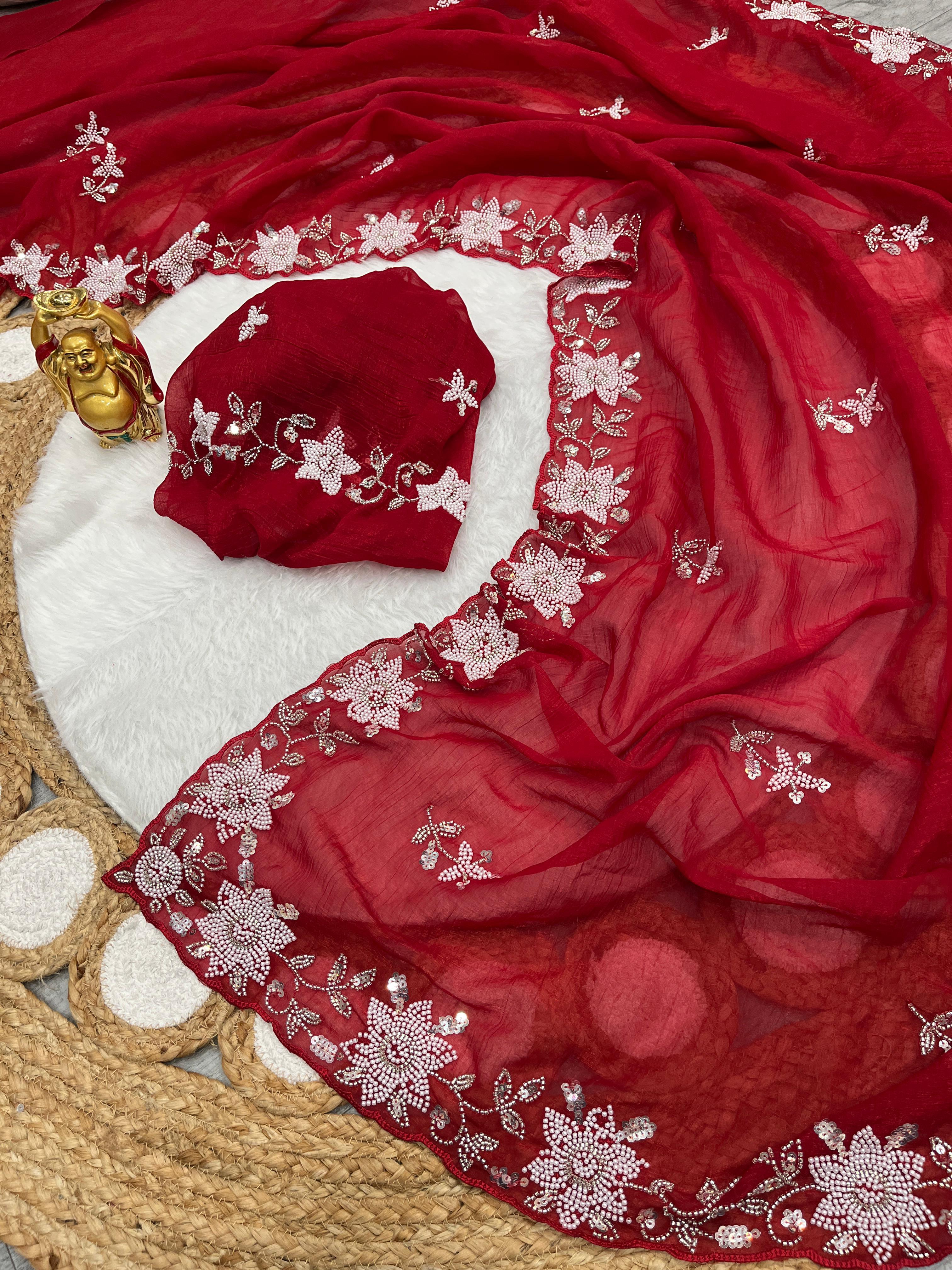 Beautiful Sugar Beeds With Sequins Saree Collection