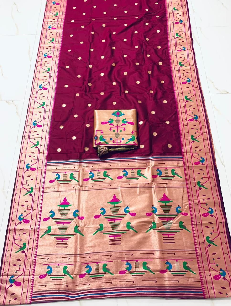 Rich Peacock Border Semi Silk Paithani Saree