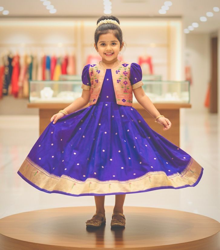 Kids Paithani Long Frock With Jacket (Fully Stitched)