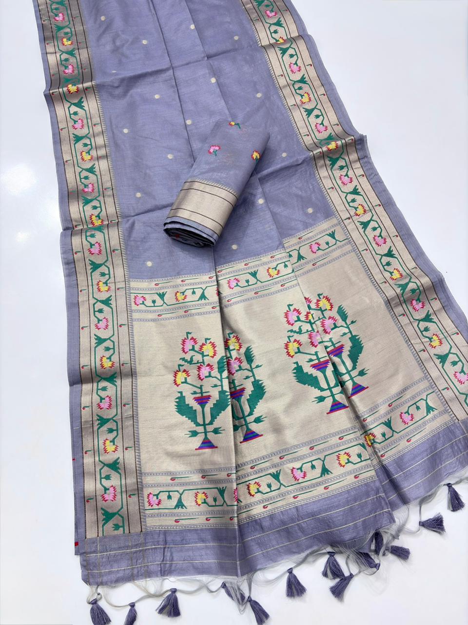 Asawali Border Soft Tussar Silk Paithani  